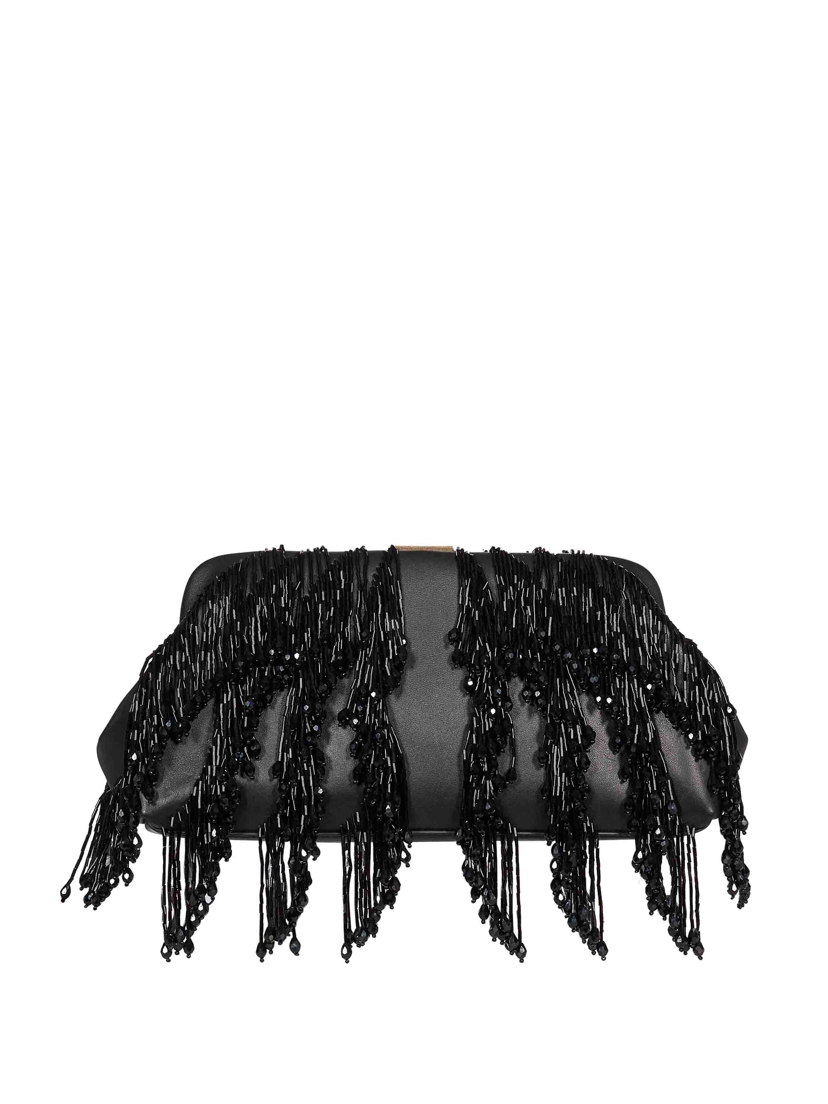 Clutch Pia con perline in nero 