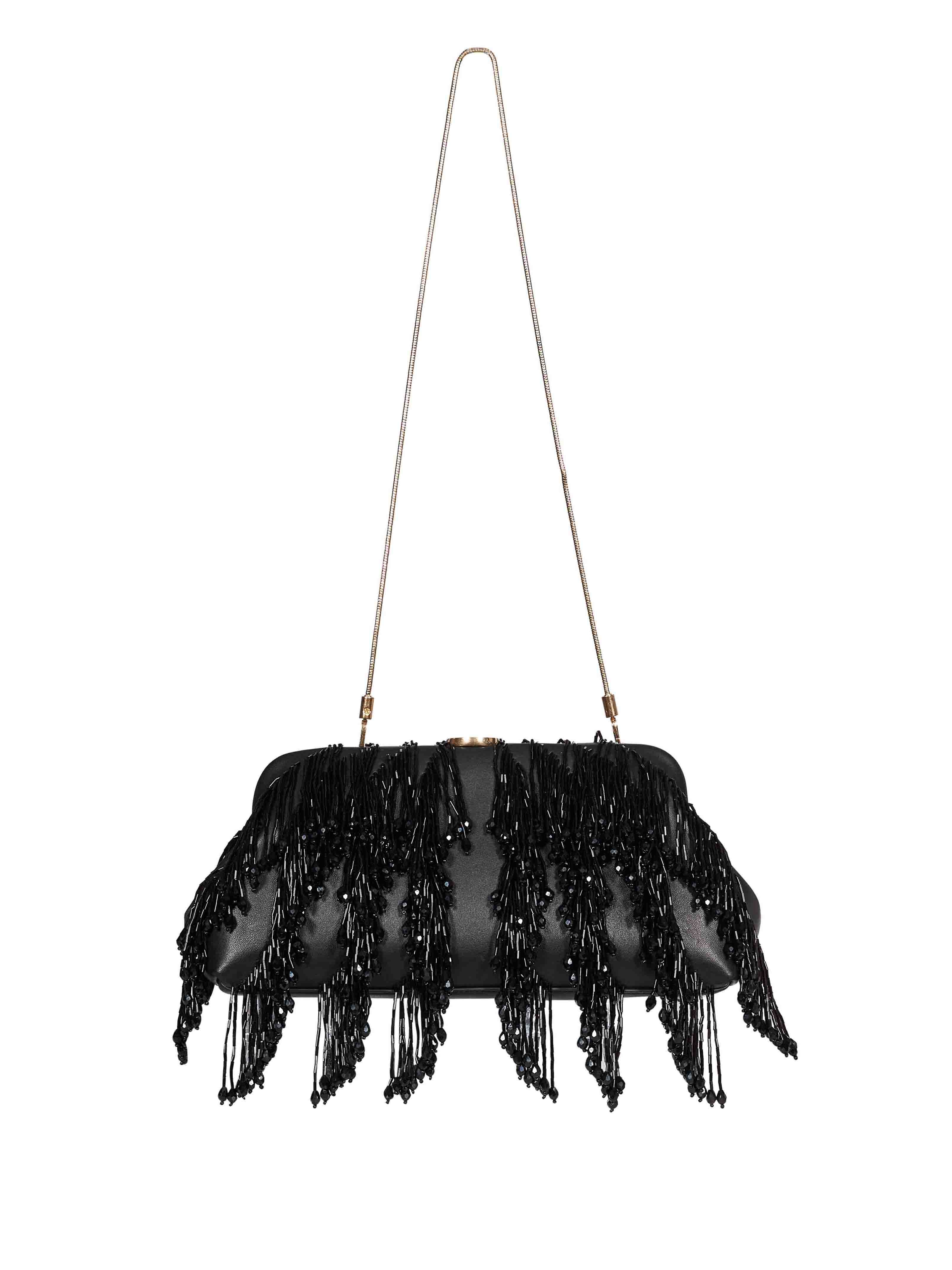Clutch Pia con perline in nero 