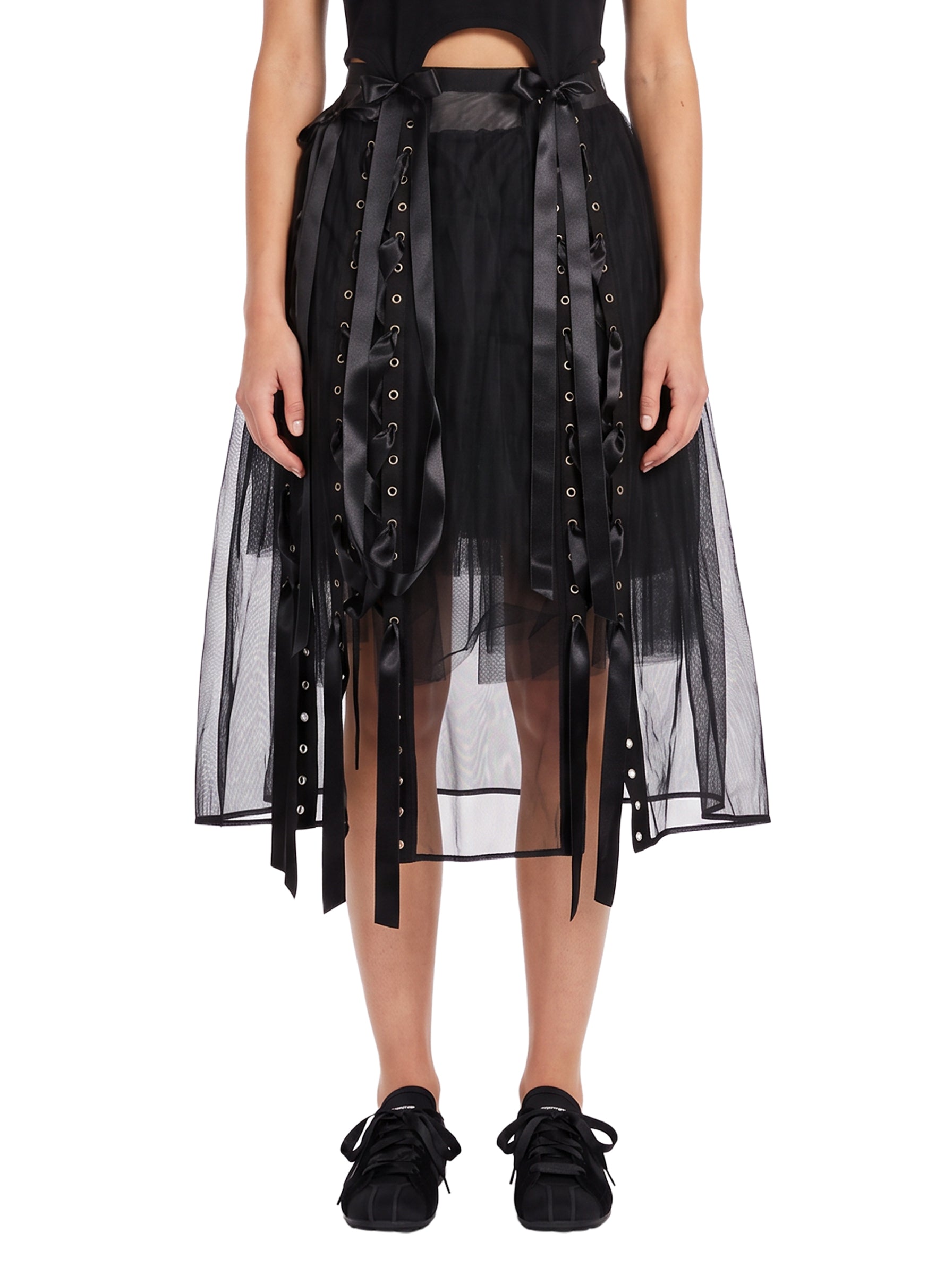 Gonna tulle con nastri in nero 