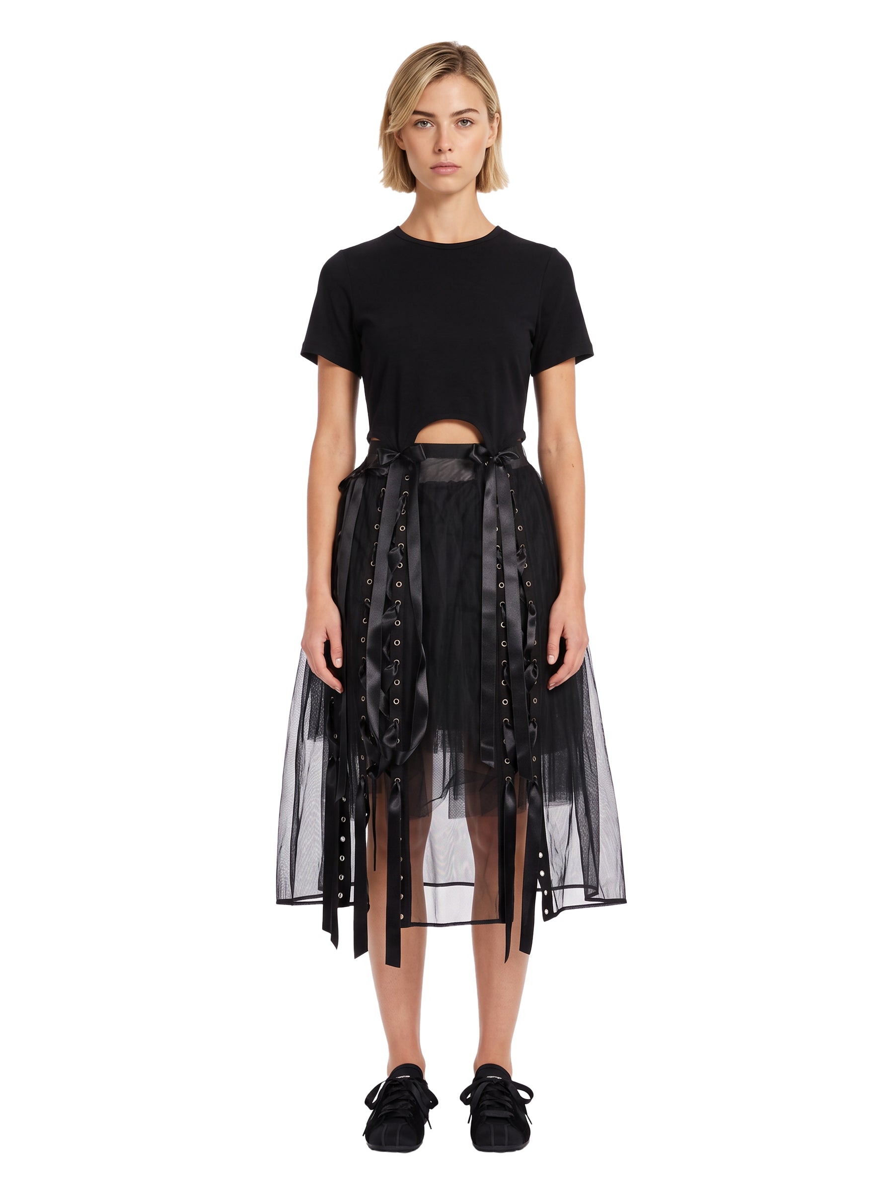 Gonna tulle con nastri in nero 