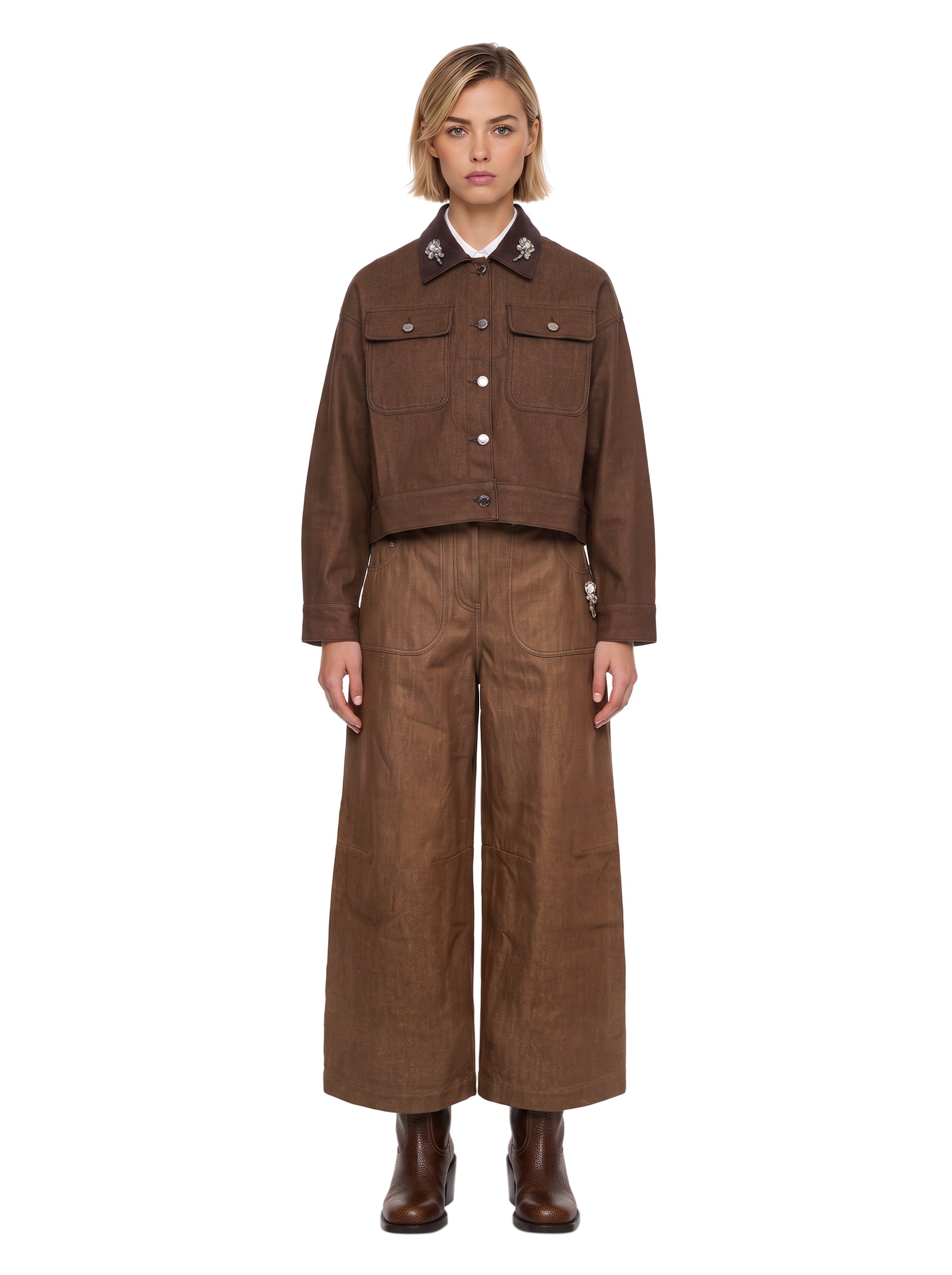 Pantaloni a gamba ampia in marrone 