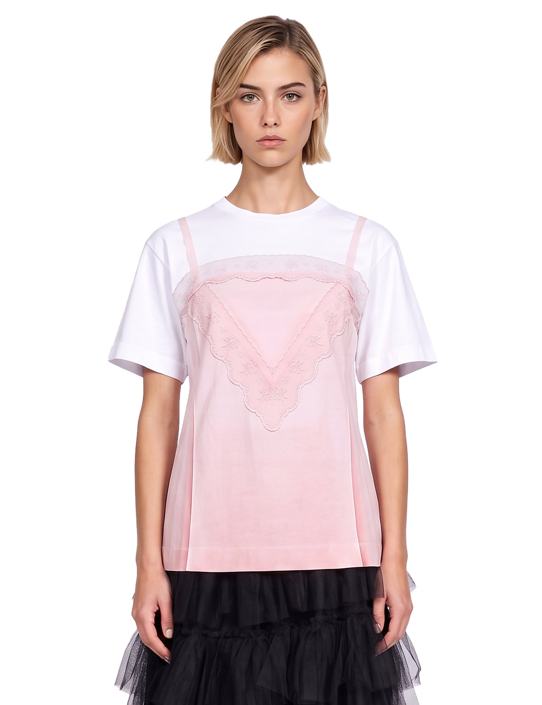 T-shirt con top a contrasto rosa 