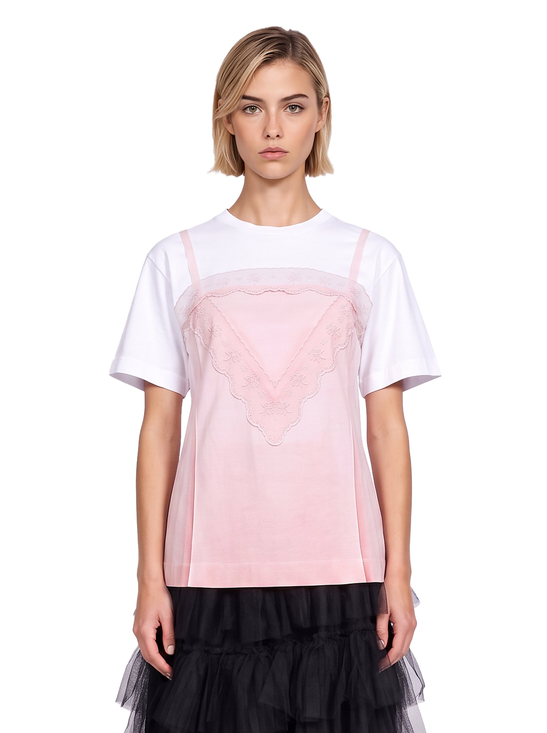 T-shirt con top a contrasto rosa 