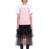 T-shirt con top a contrasto rosa 