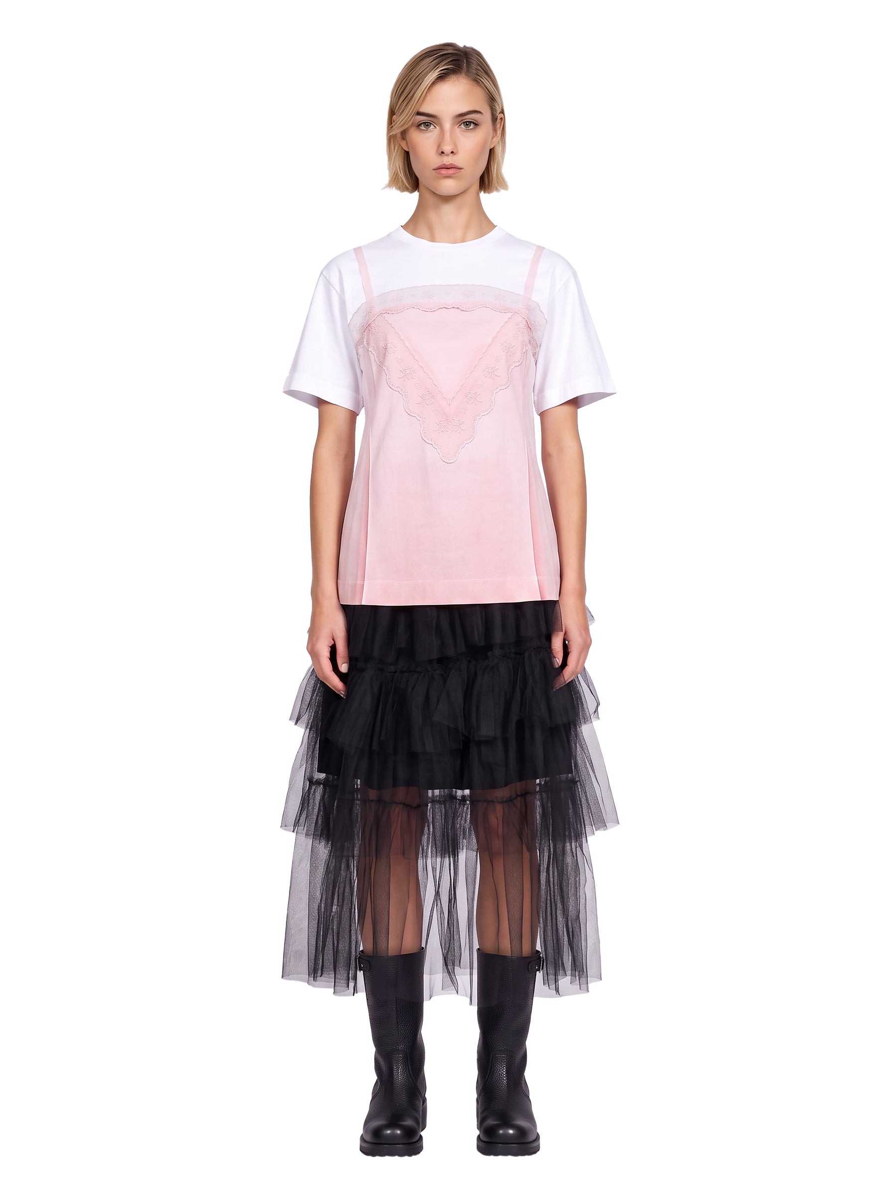 T-shirt con top a contrasto rosa 