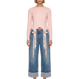 T-shirt con fiocchi in rosa 