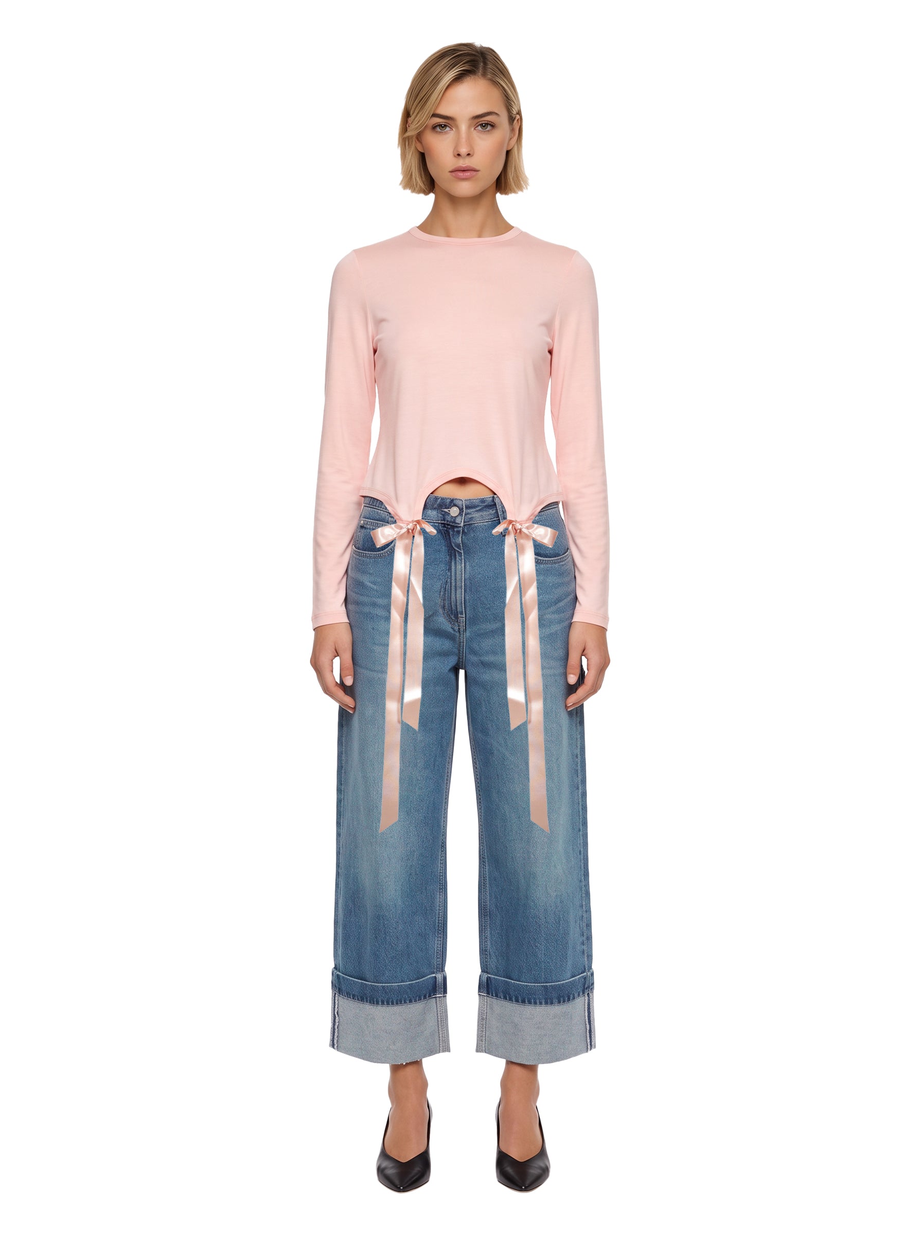 T-shirt con fiocchi in rosa 