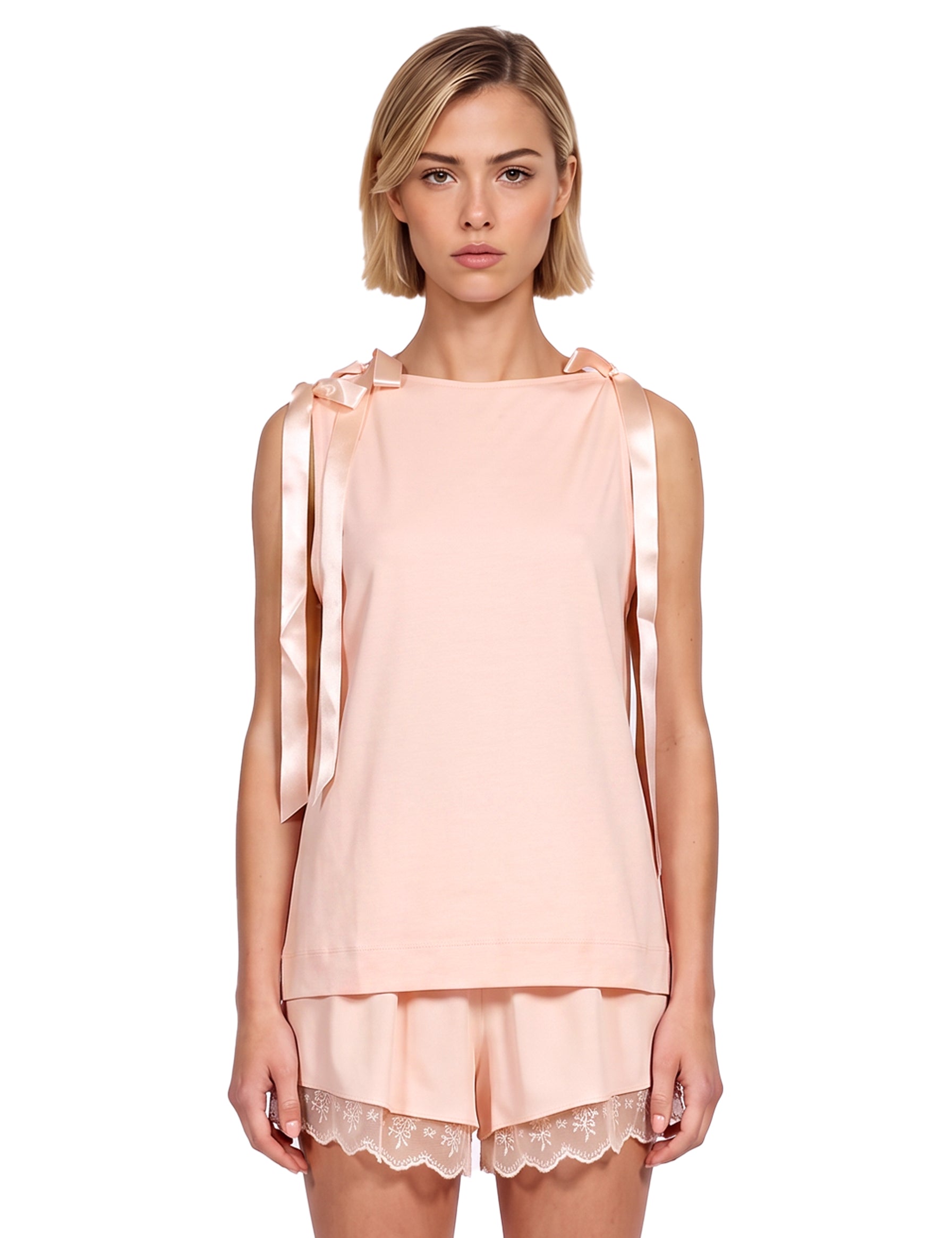 Top con fiocchi in rosa 