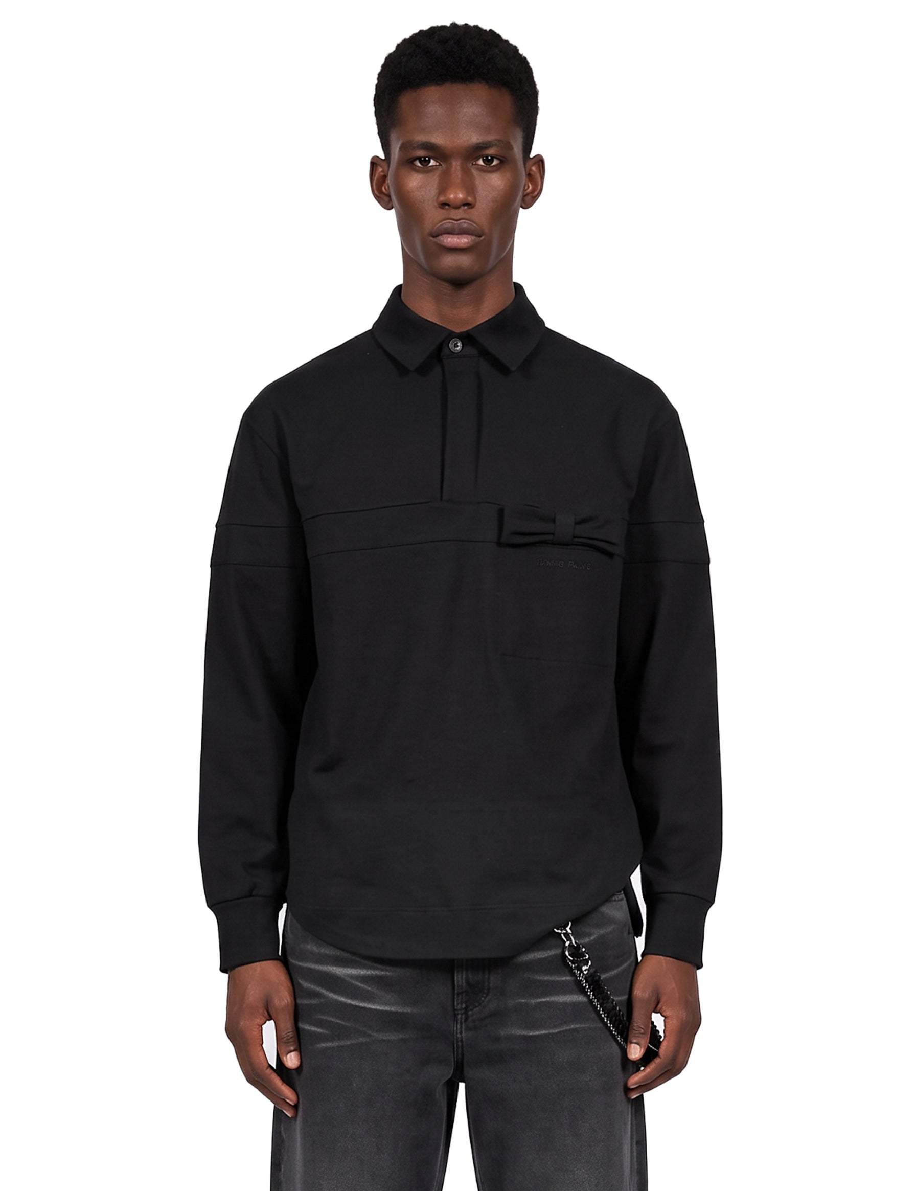 Polo camicia con fiocco in nero 