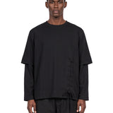 T-shirt a strati con lacci in nero 