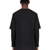 T-shirt a strati con lacci in nero 