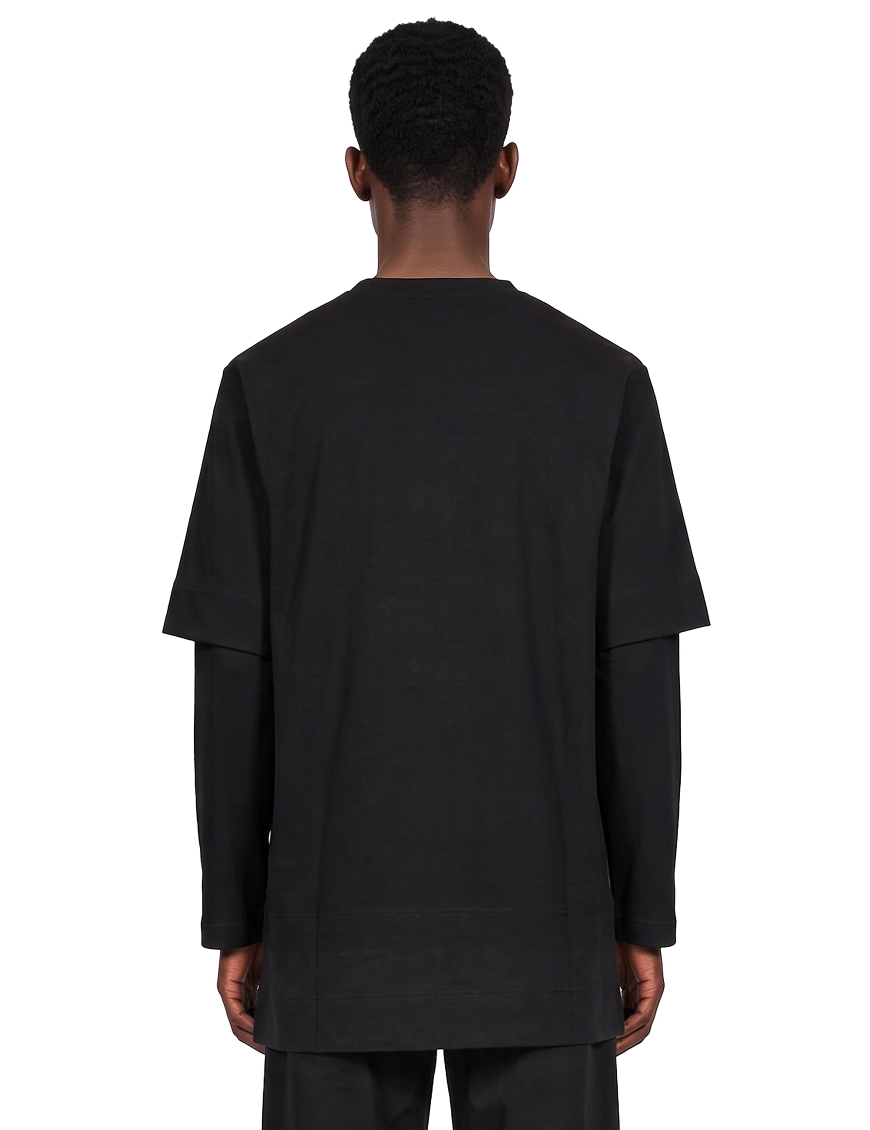 T-shirt a strati con lacci in nero 