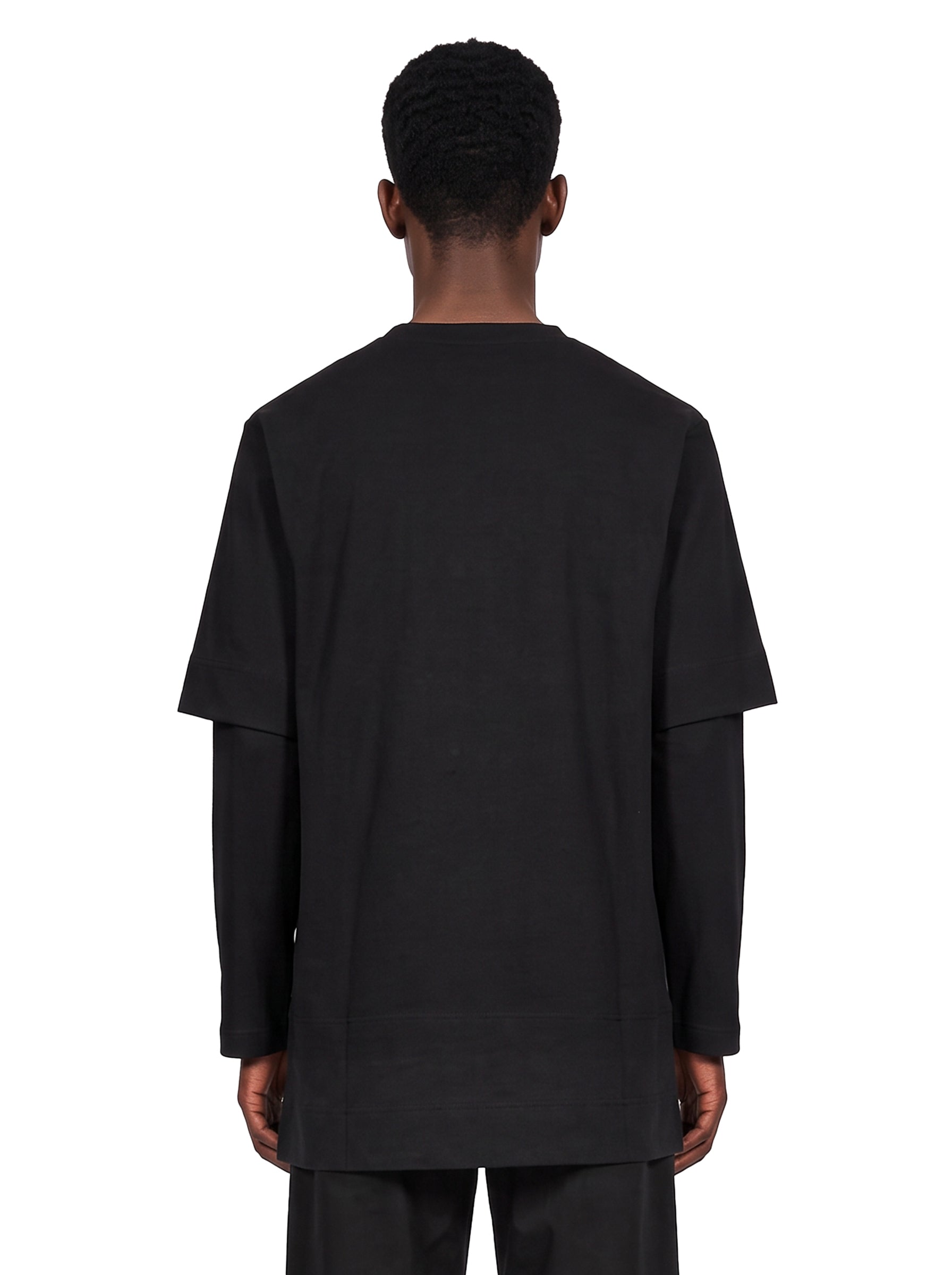 T-shirt a strati con lacci in nero 