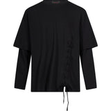 T-shirt a strati con lacci in nero 