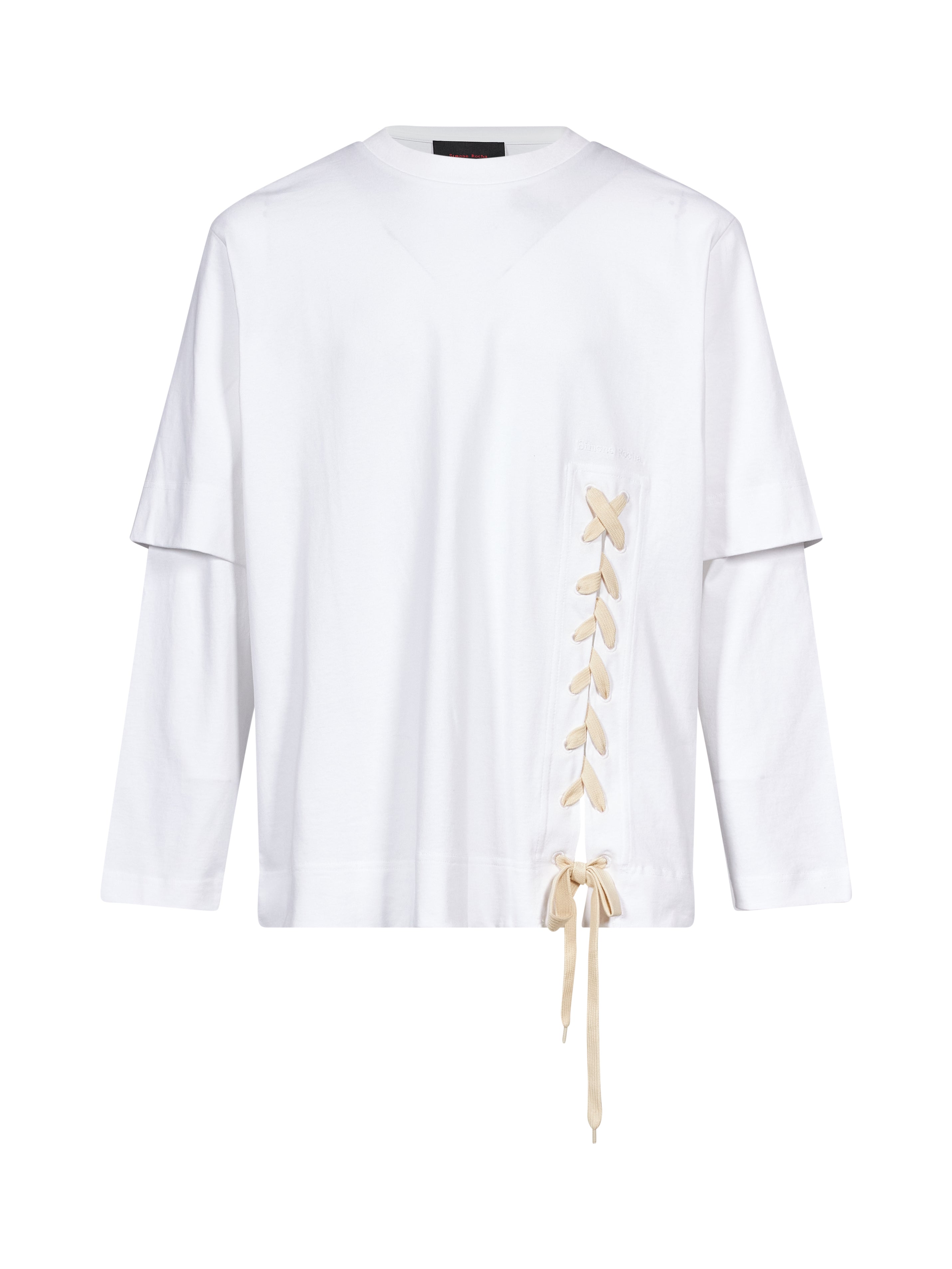 T-shirt a strati con lacci in bianco 