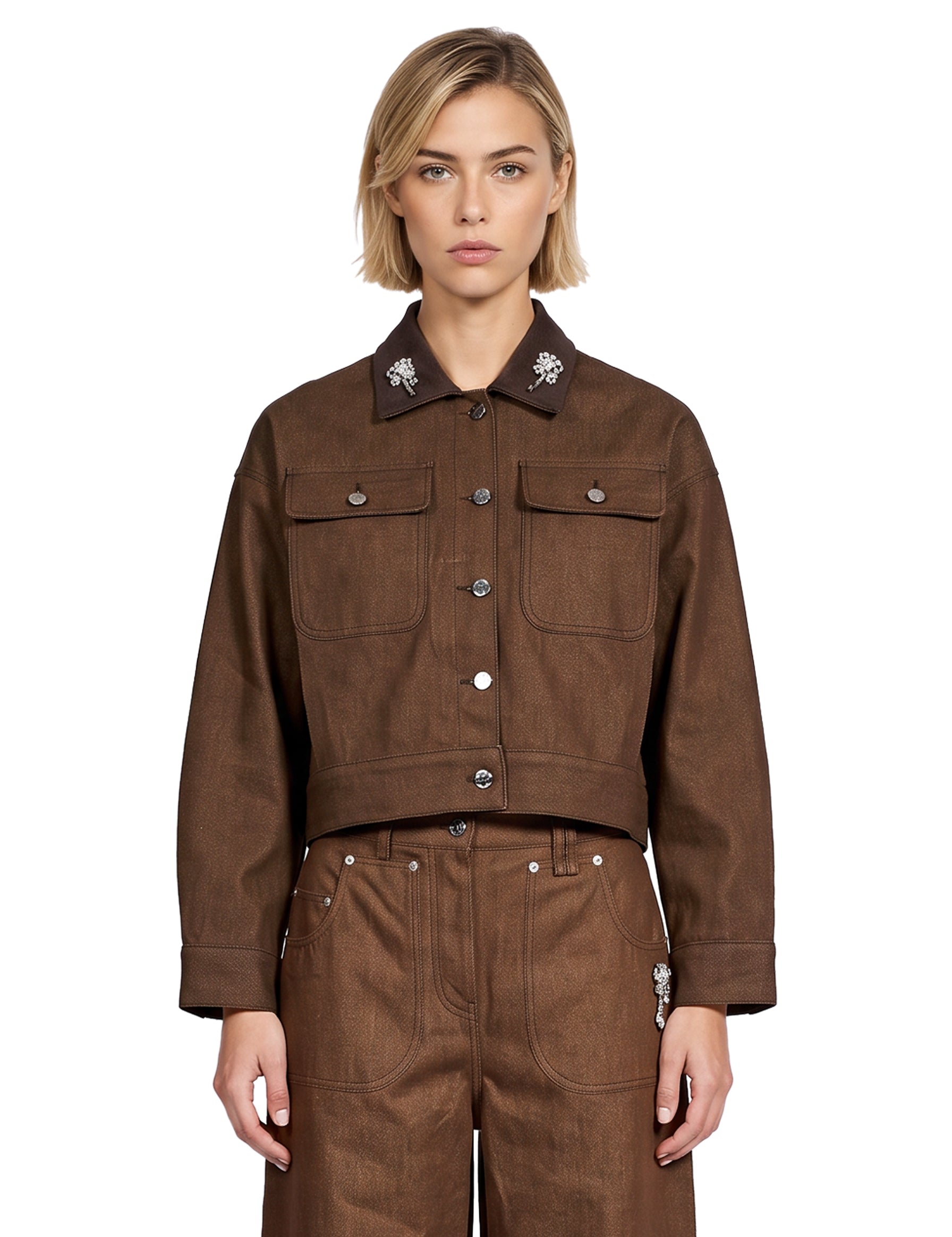 Giacca cropped in marrone 