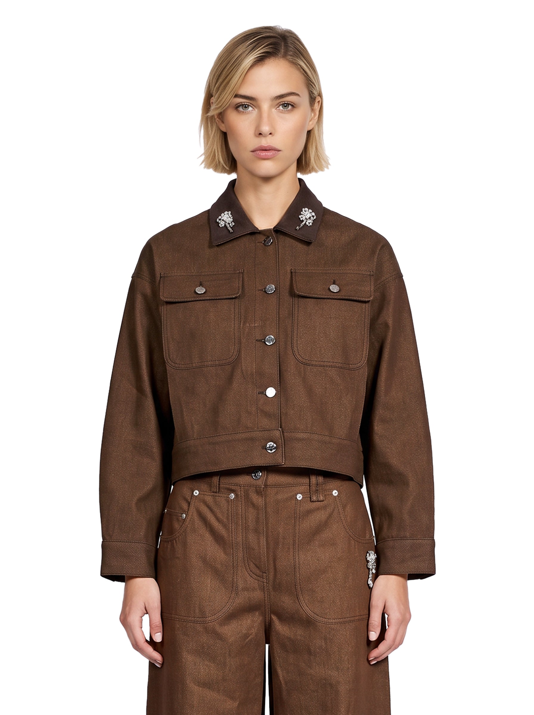 Giacca cropped in marrone 