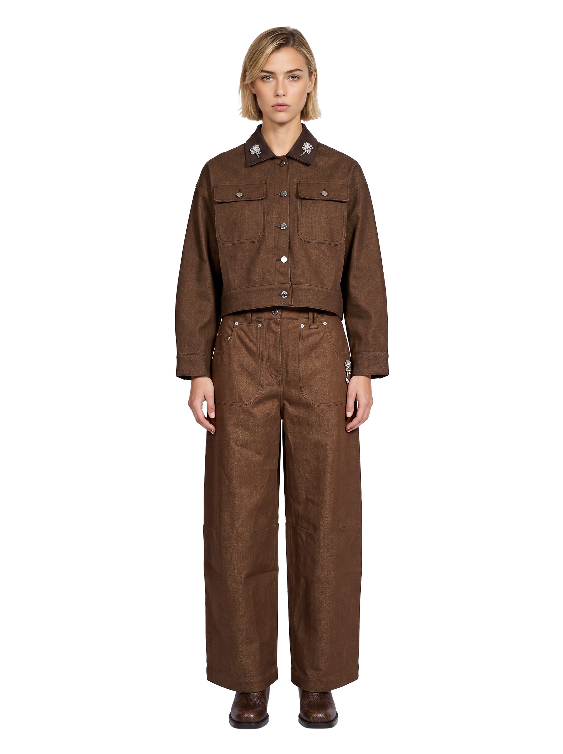 Giacca cropped in marrone 