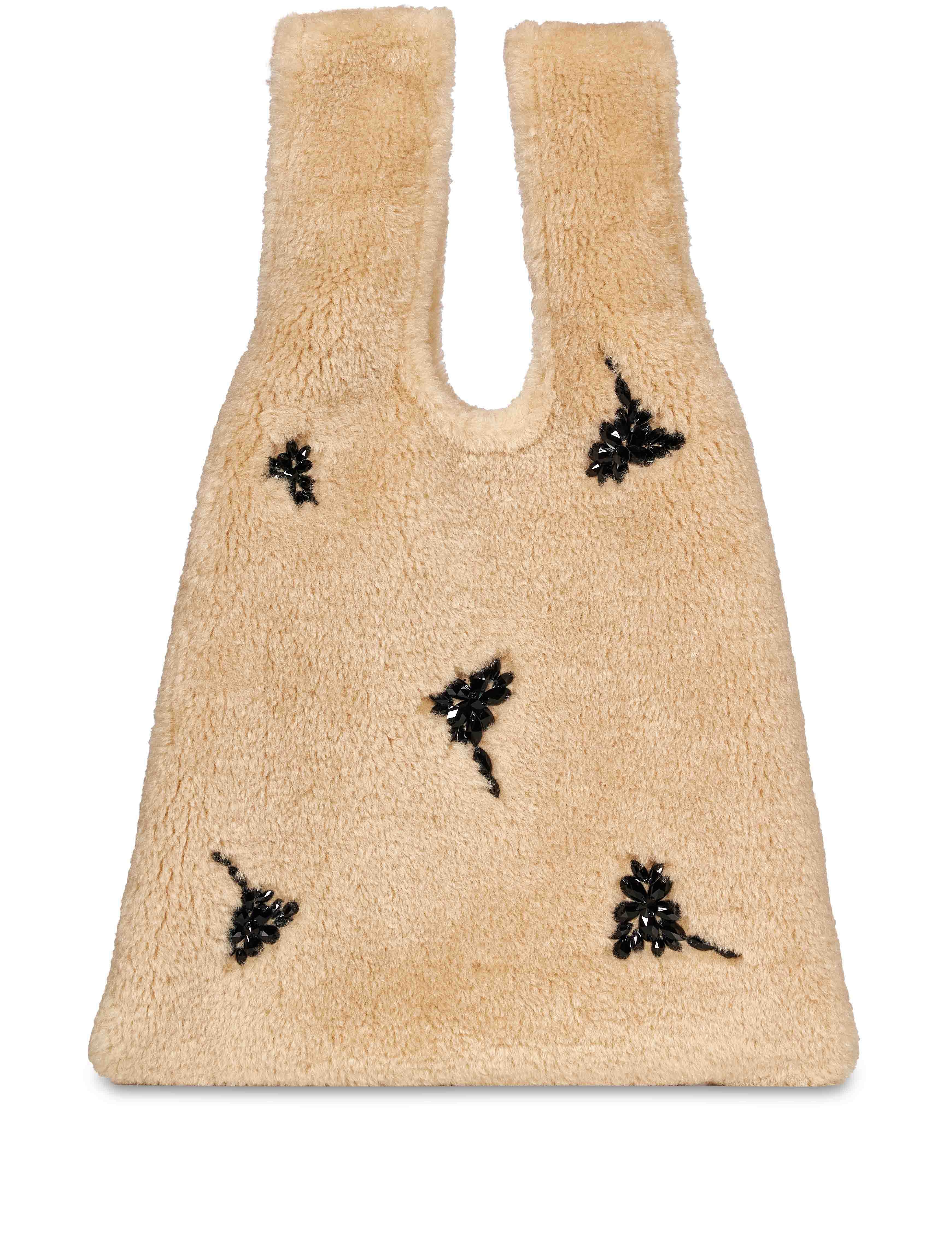 Borsa tote eco pelliccia in beige 