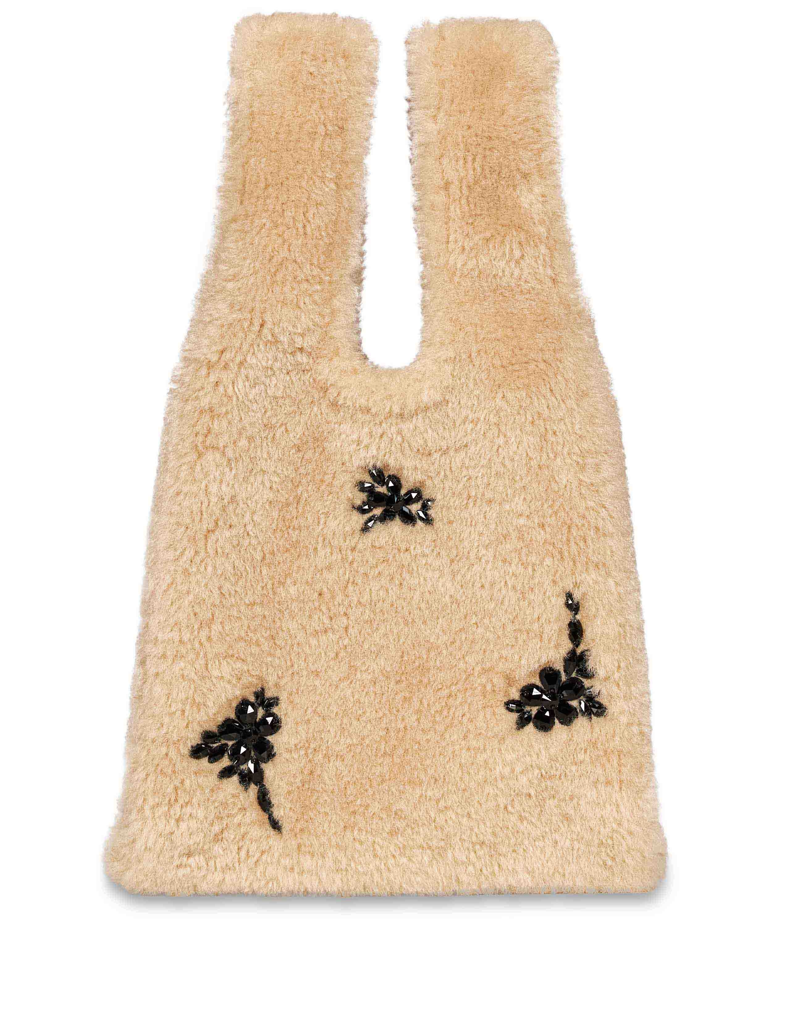 Borsa mini shopper eco pelliccia in beige 