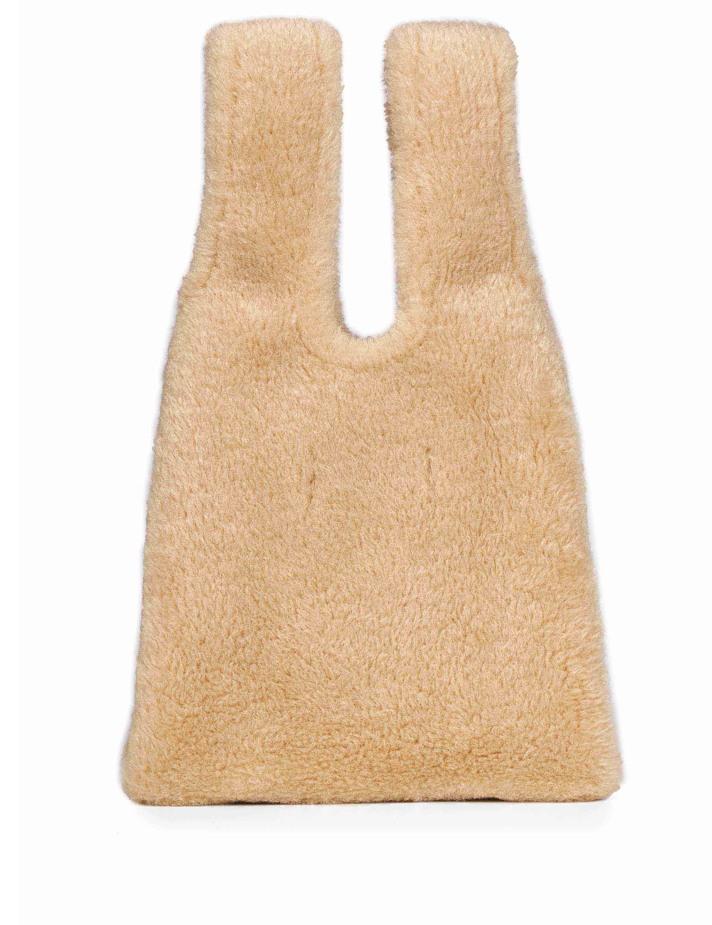 Borsa mini shopper eco pelliccia in beige 