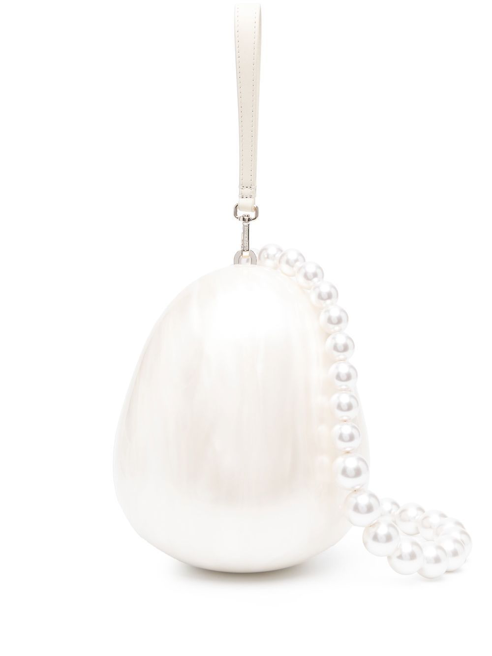 Borsa con perle Large Egg  in bianco 