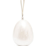 Borsa con perle Large Egg  in bianco 