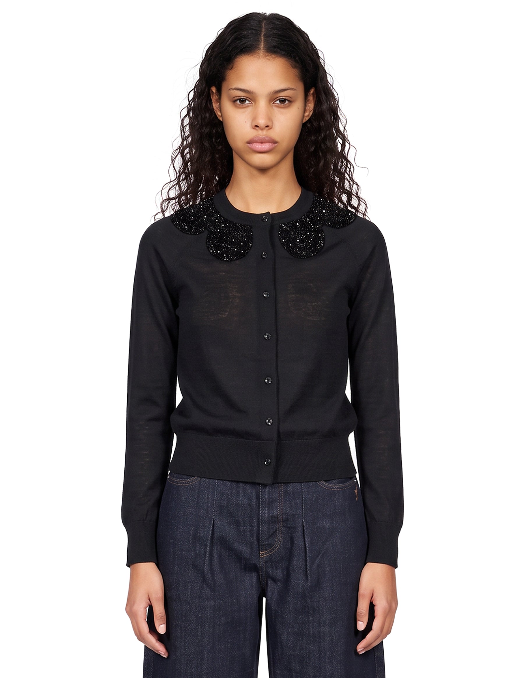 Cardigan con ricamo in nero 