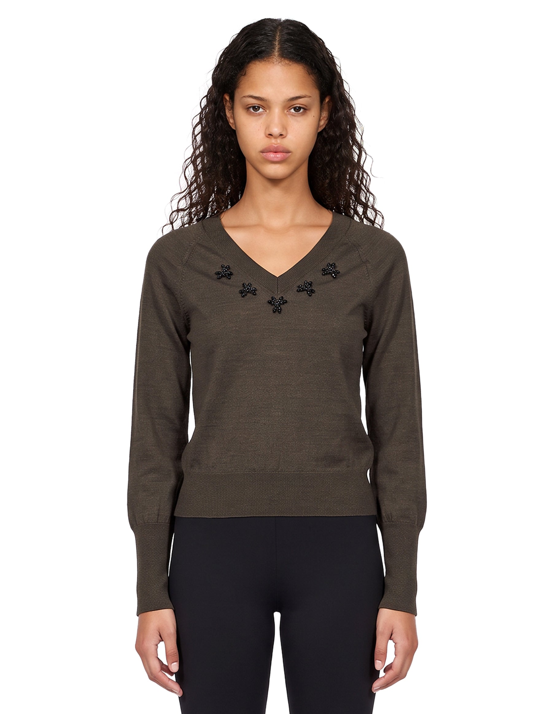 Maglione con scollo a V in verde 