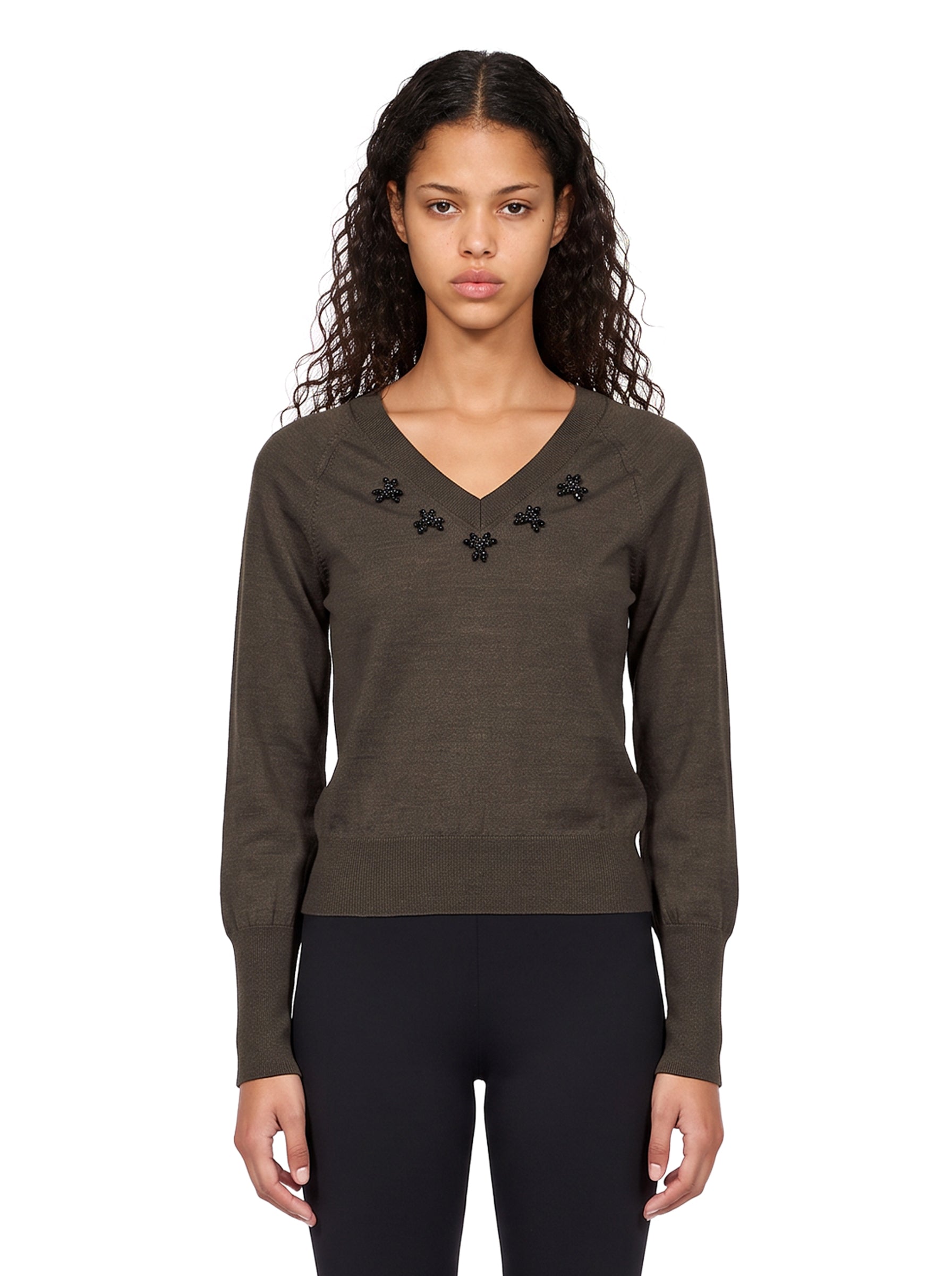 Maglione con scollo a V in verde 