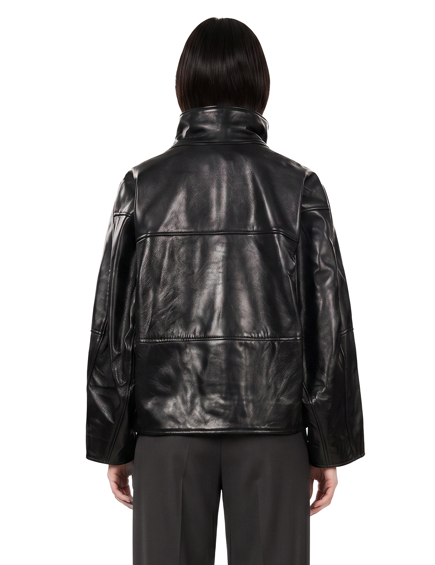 Giacca Gamma in pelle a collo alto in nero 