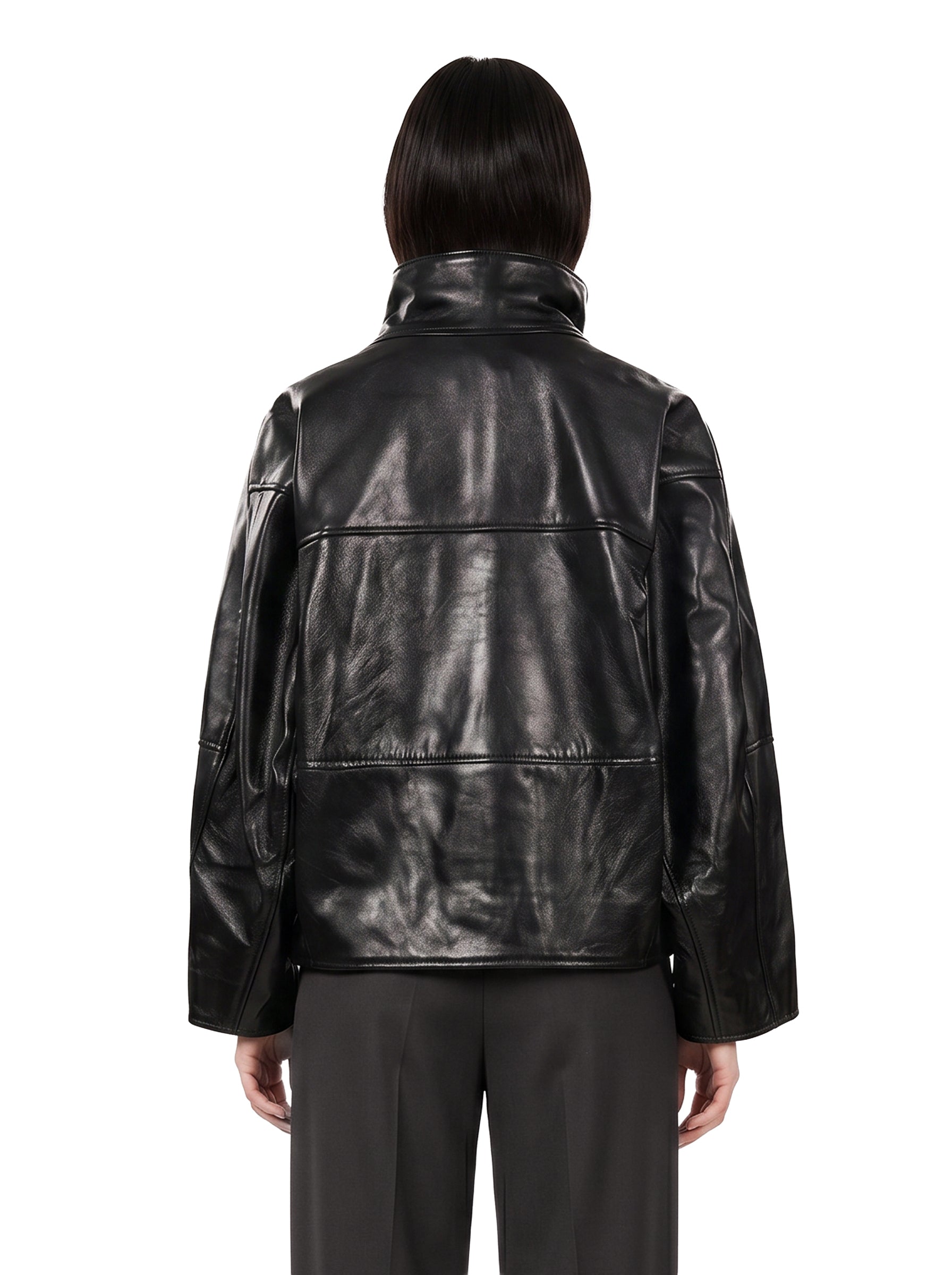 Giacca Gamma in pelle a collo alto in nero 
