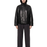Giacca Gamma in pelle a collo alto in nero 