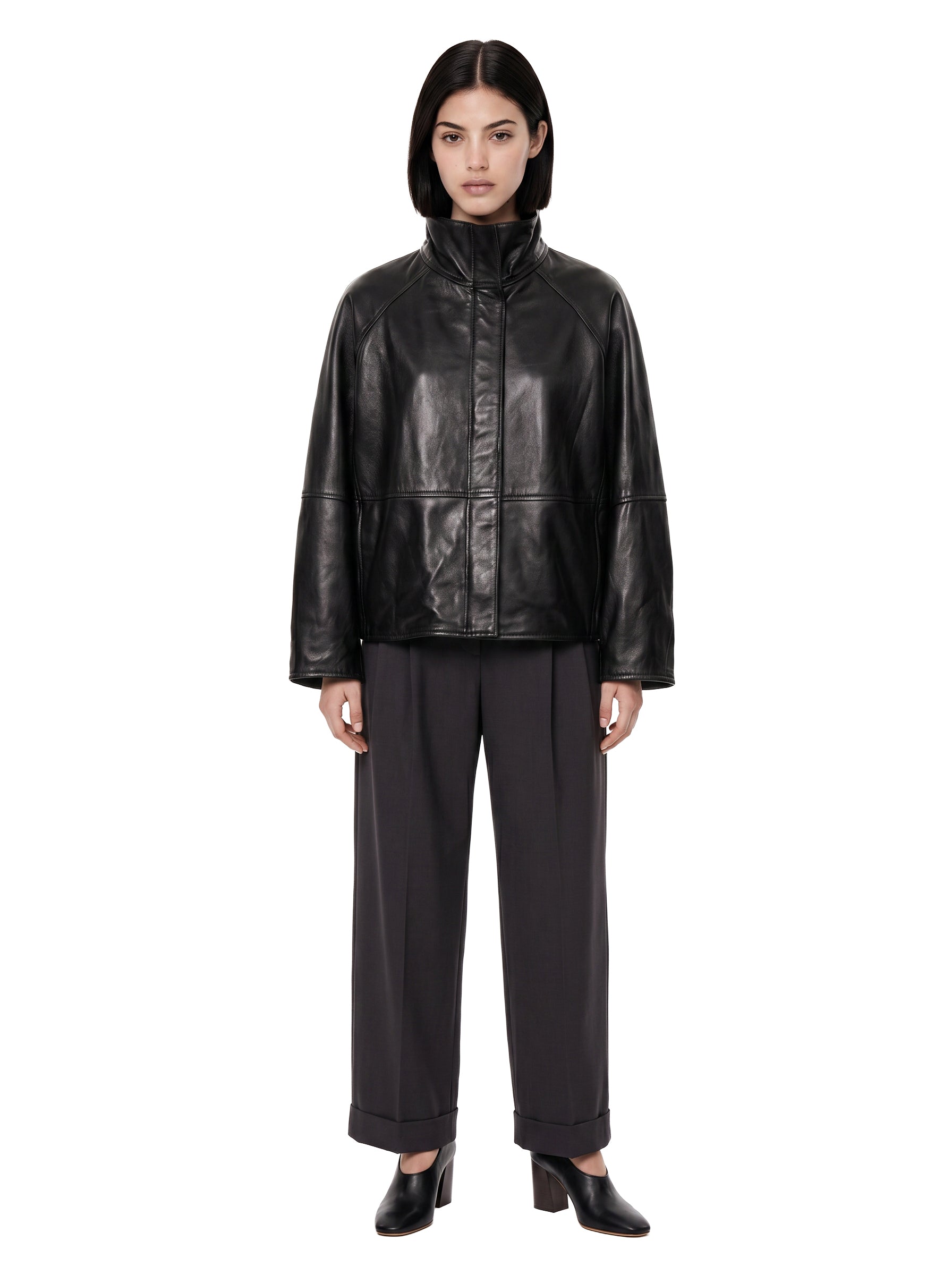 Giacca Gamma in pelle a collo alto in nero 