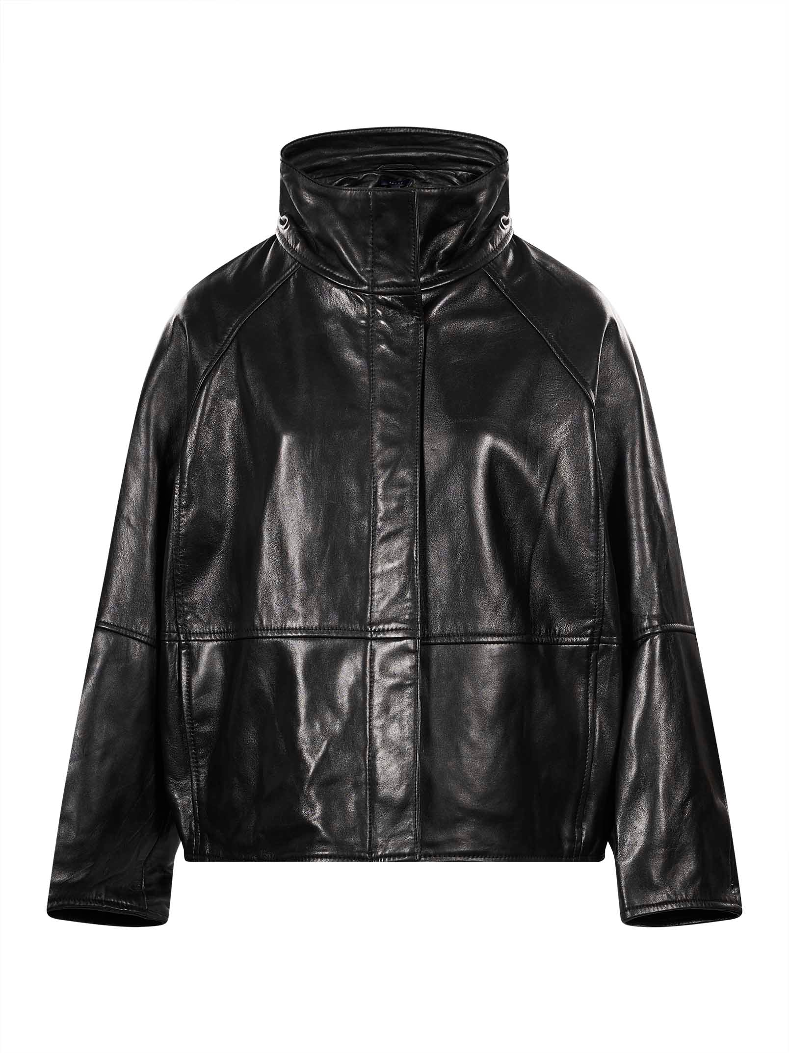 Giacca Gamma in pelle a collo alto in nero 