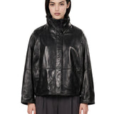 Giacca Gamma in pelle a collo alto in nero 