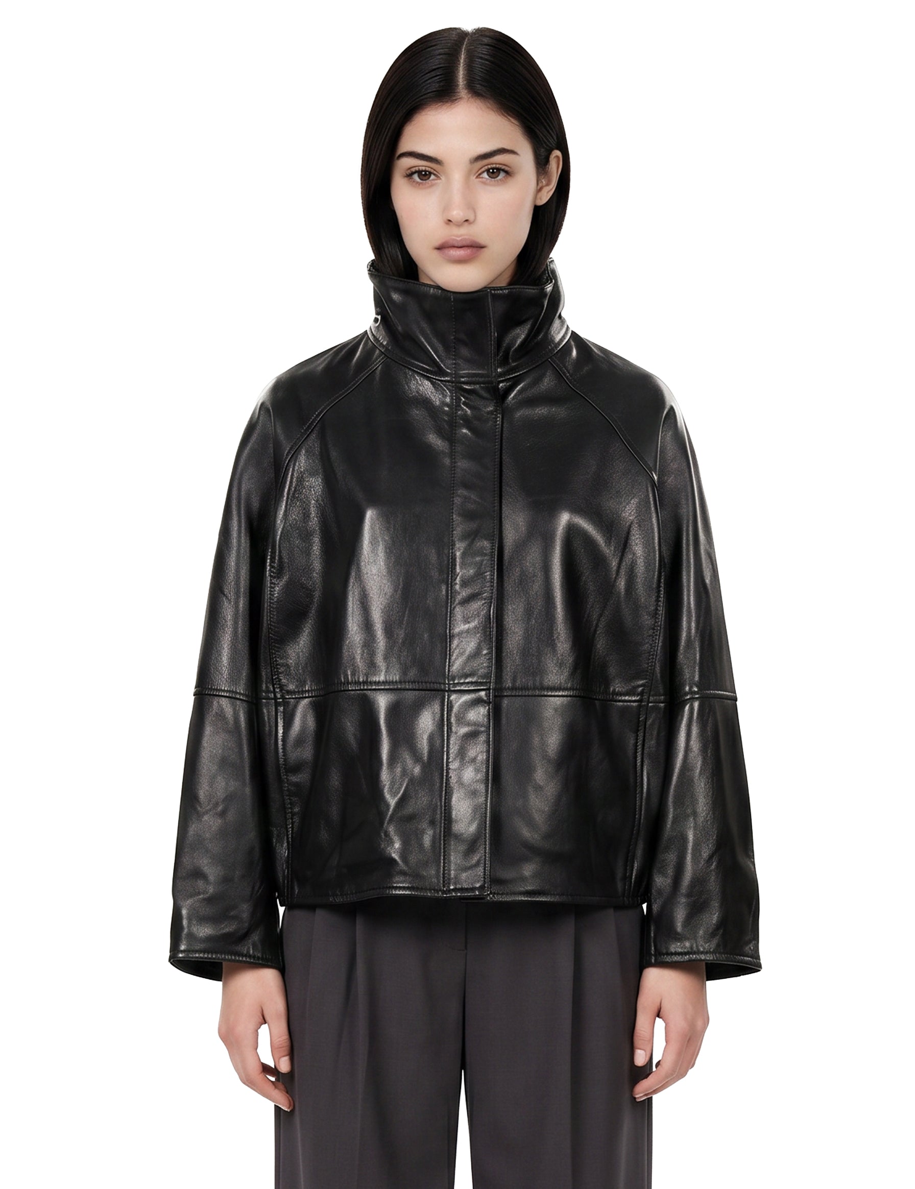 Giacca Gamma in pelle a collo alto in nero 