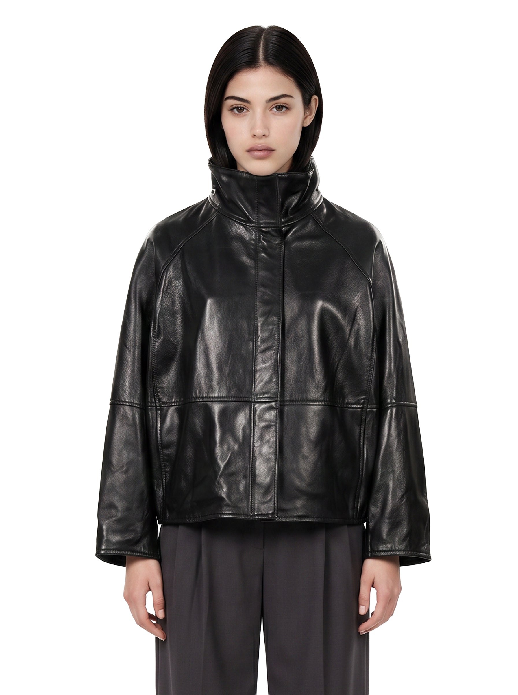 Giacca Gamma in pelle a collo alto in nero 