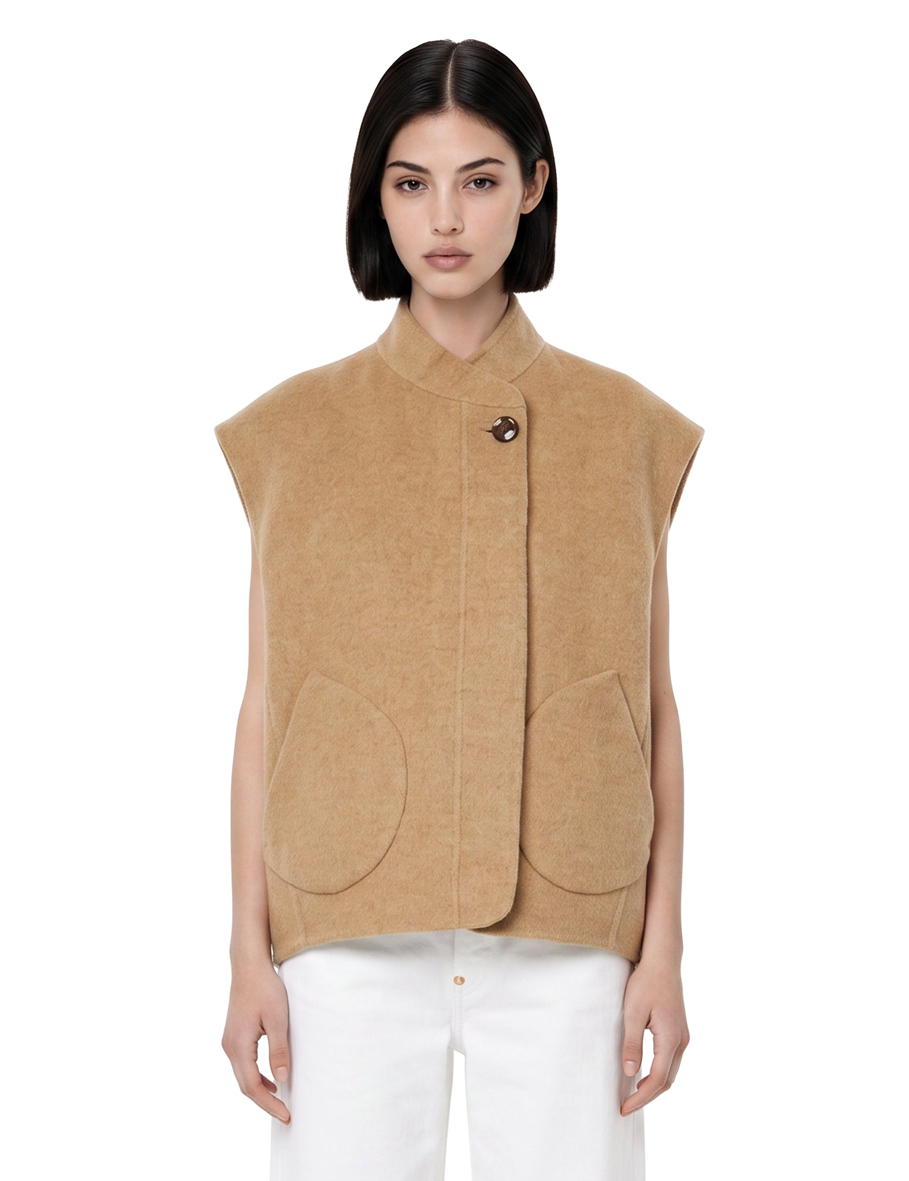 Gilet Adeline in lana double-face beige 