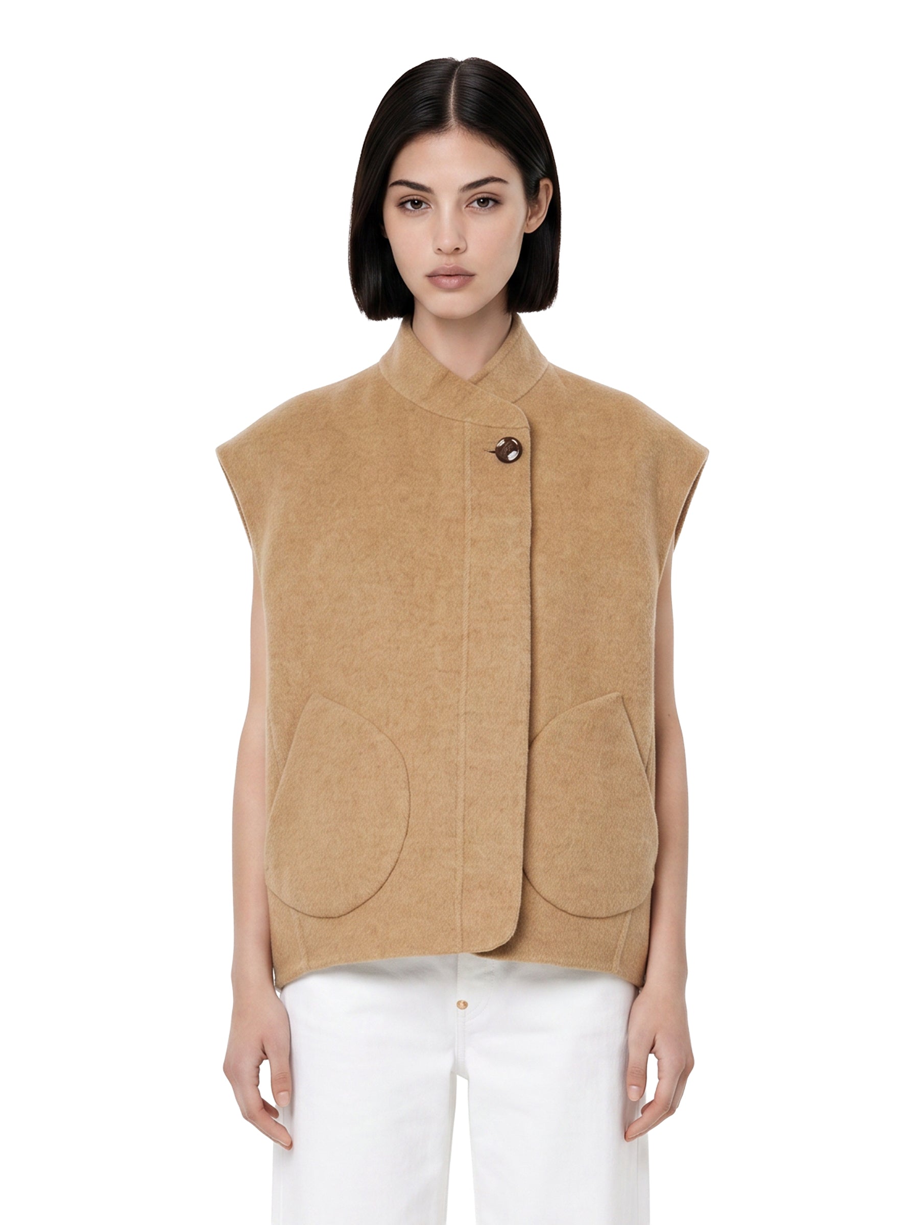Gilet Adeline in lana double-face beige 