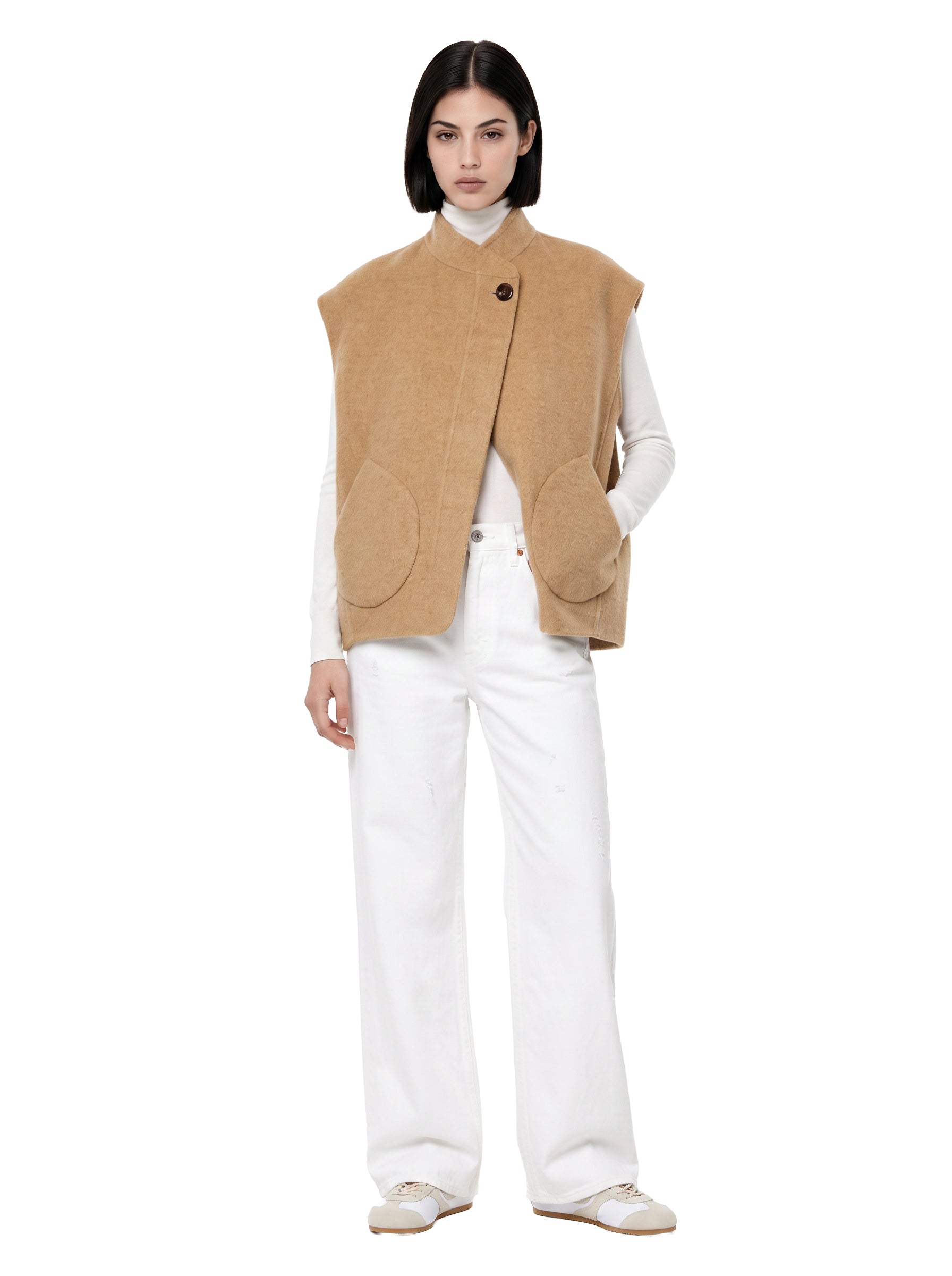 Gilet Adeline in lana double-face beige 