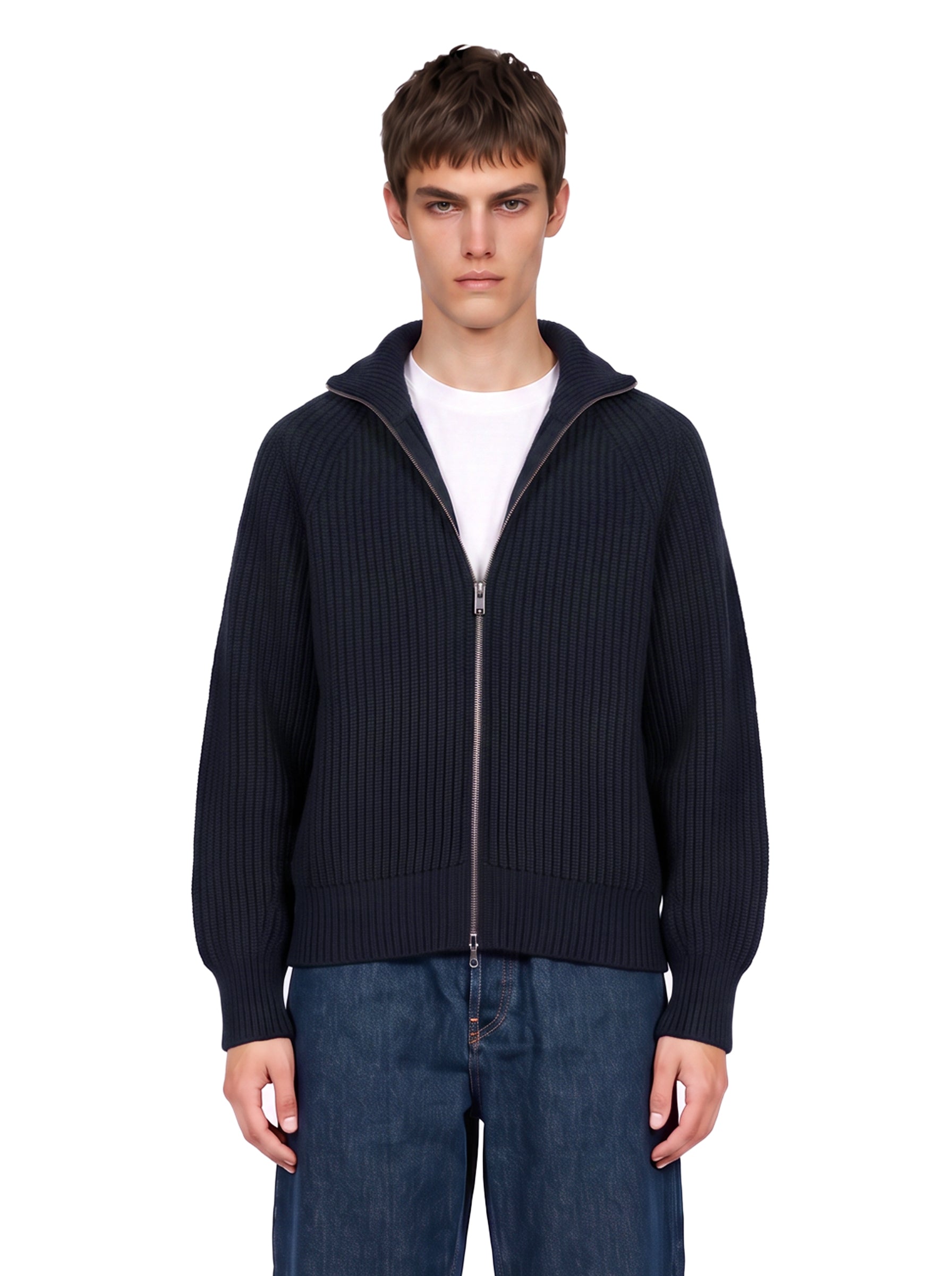Cardigan con zip in lana Jasper in blu 