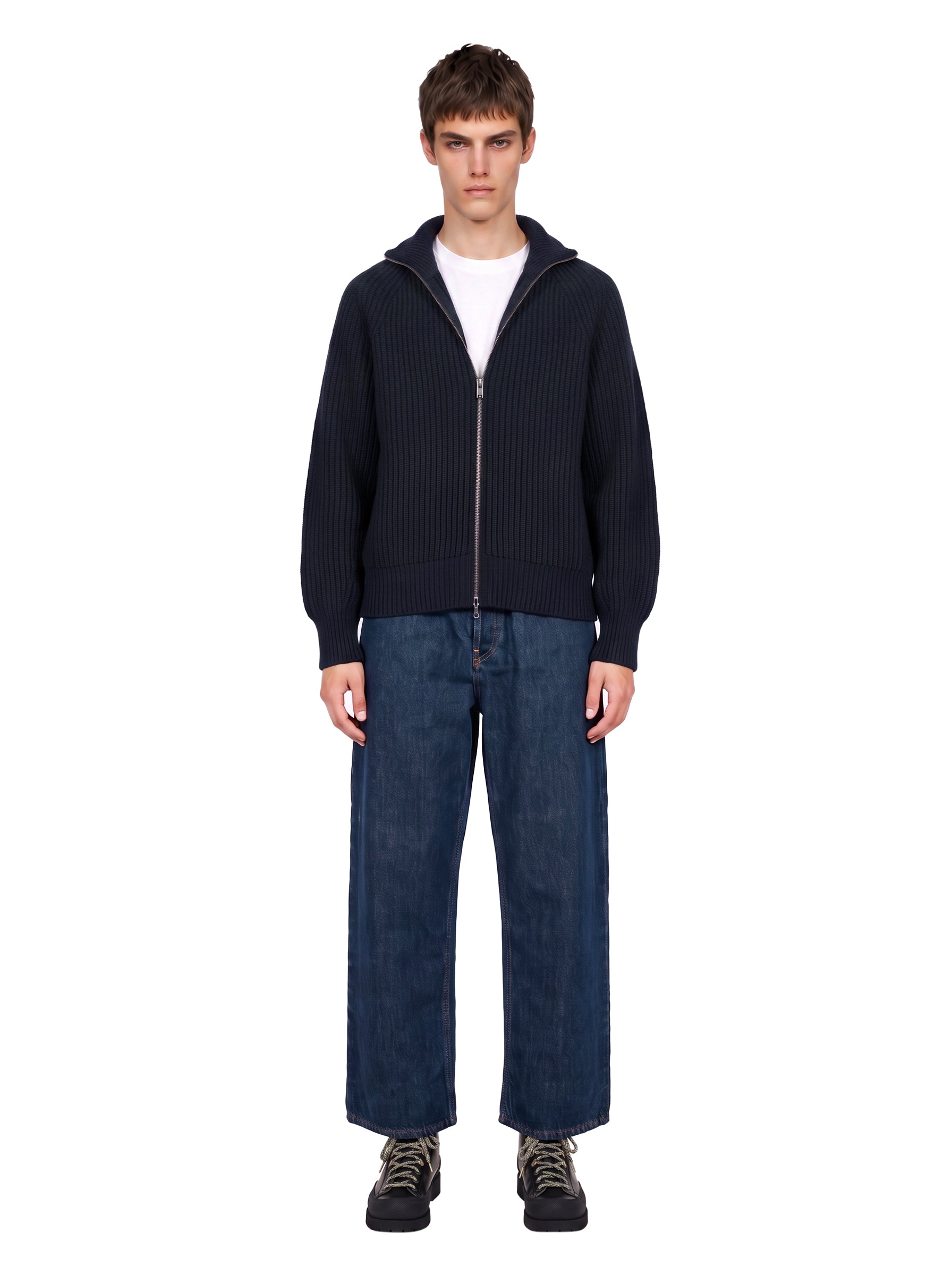 Cardigan con zip in lana Jasper in blu 