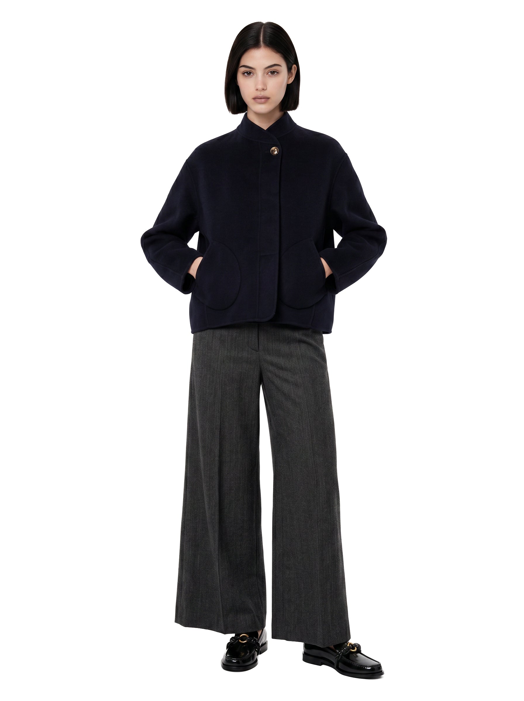 Giacca Windsor  in lana blu navy 
