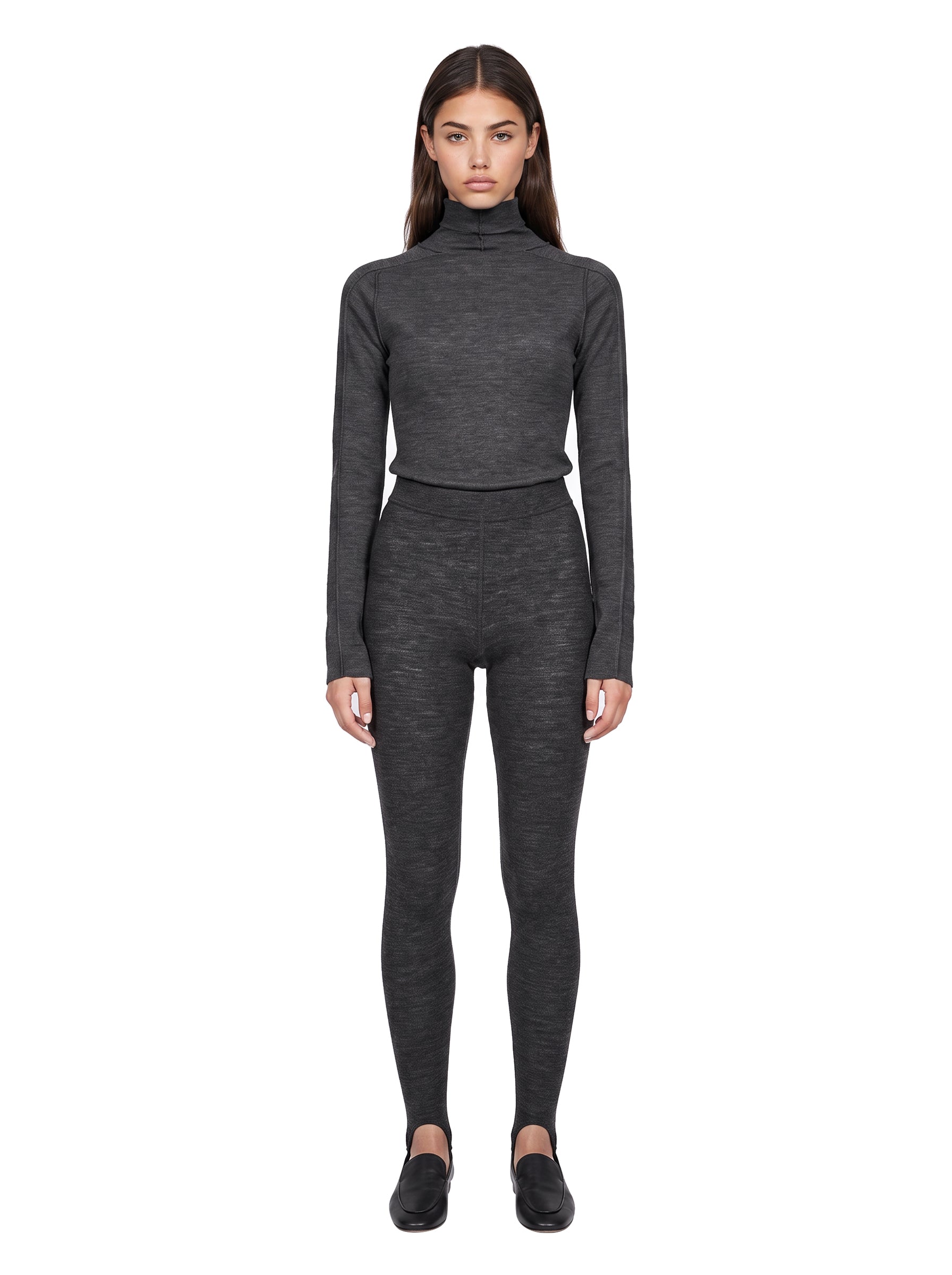Leggings in lana a coste  in grigo 