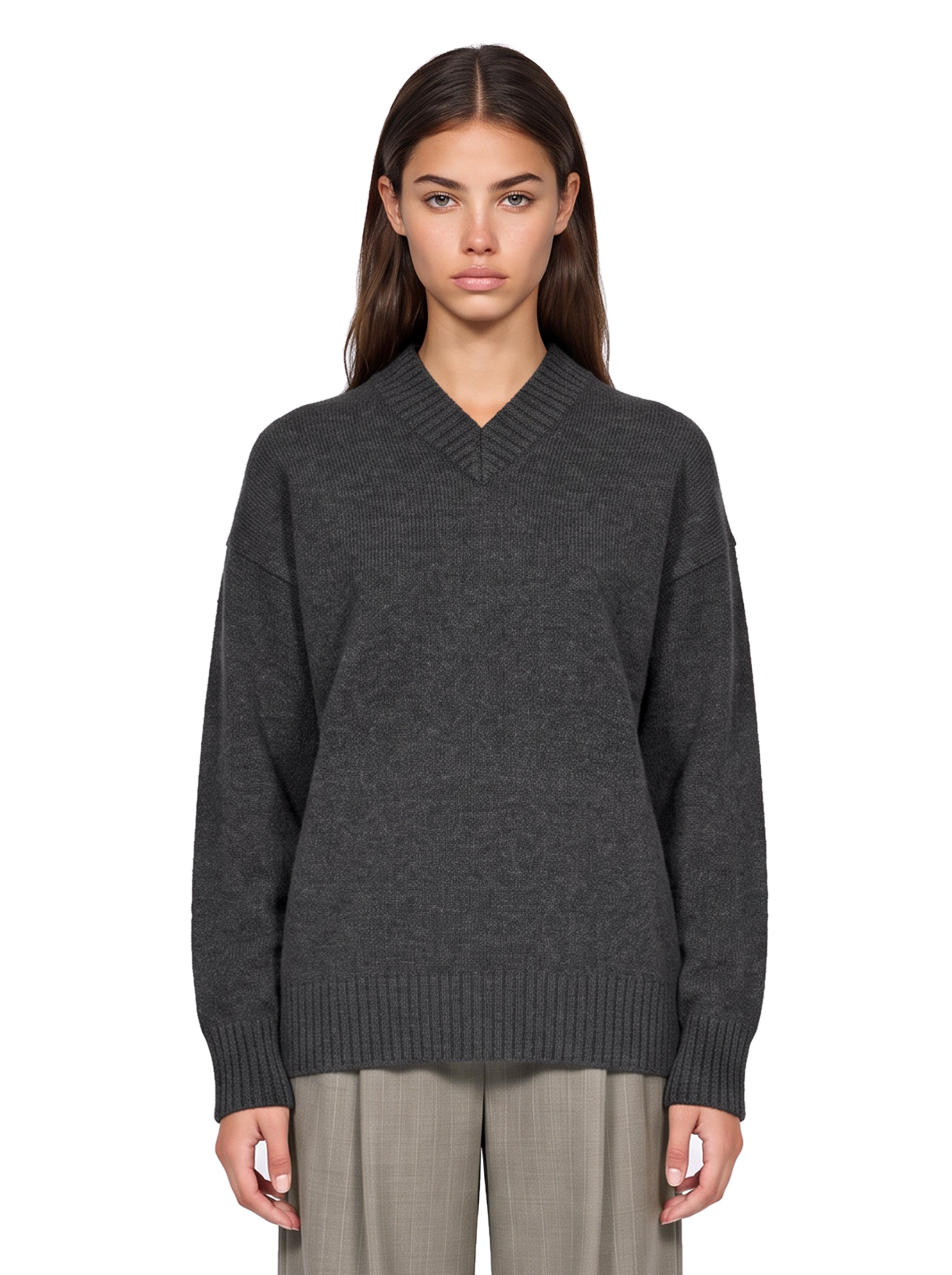 Maglione ampio con colletto a V in grigio 