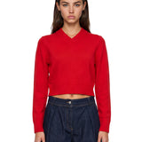 Maglione corto con colletto a V  in rosso 