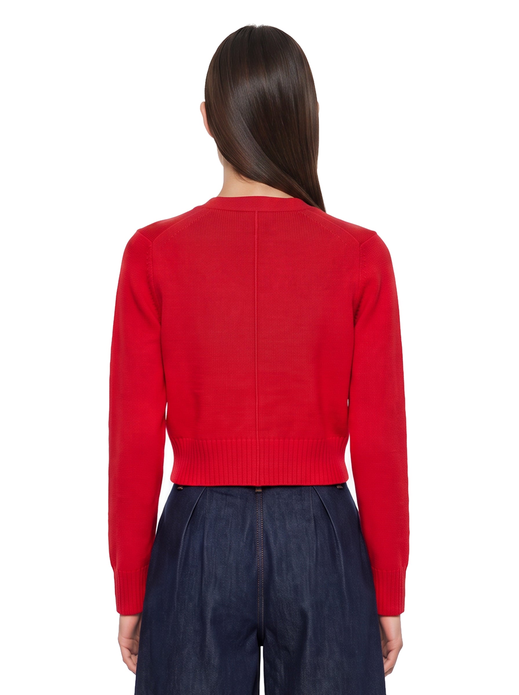 Maglione corto con colletto a V  in rosso 