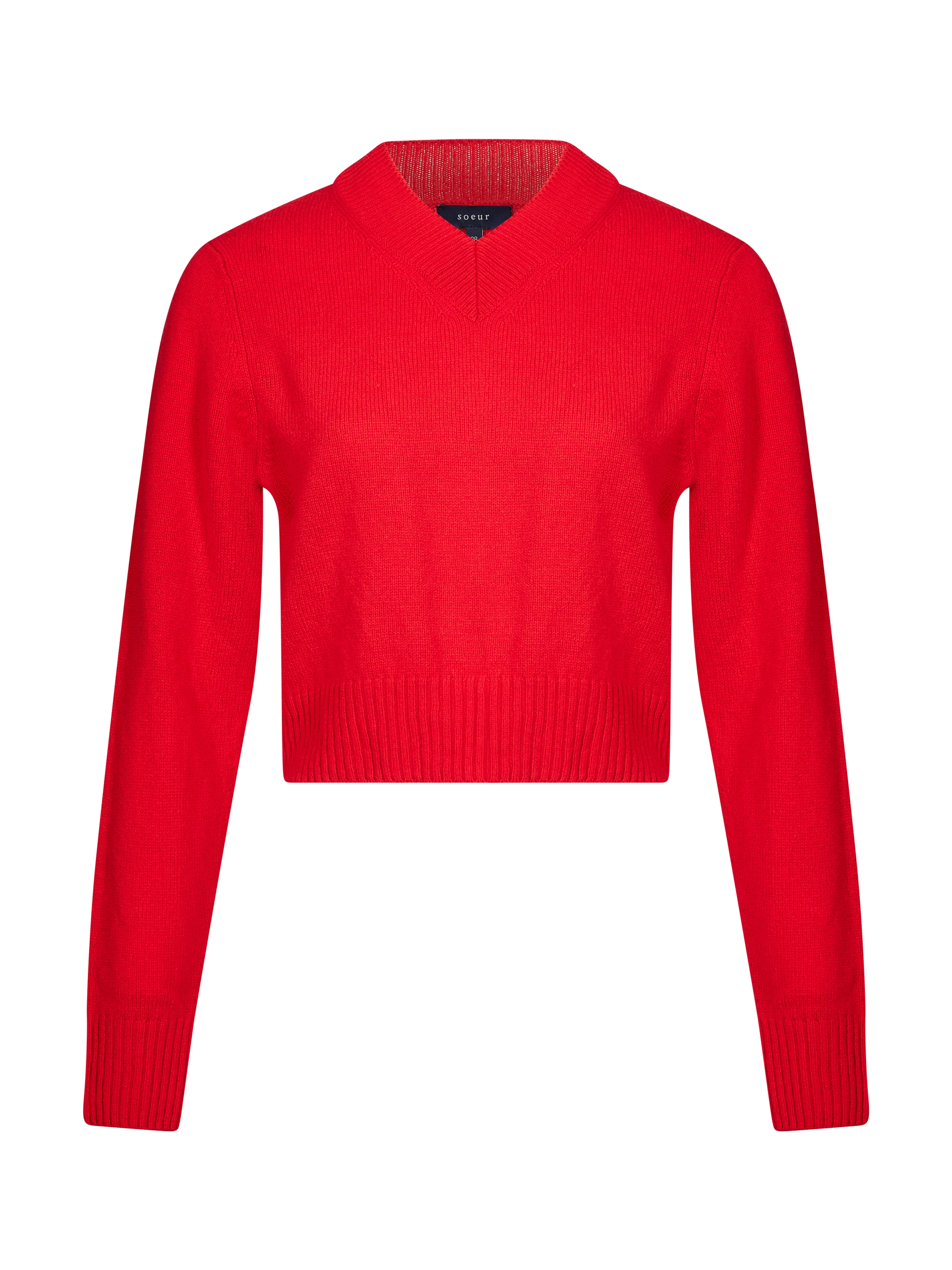 Maglione corto con colletto a V  in rosso 