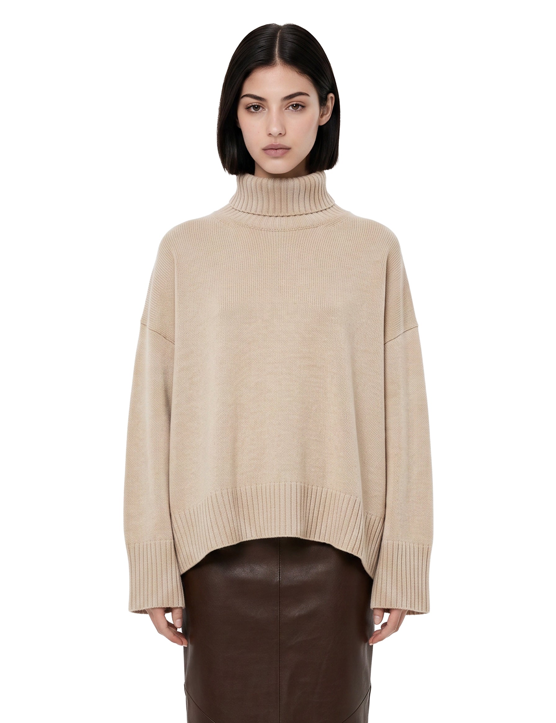 Maglione William a collo alto beige 